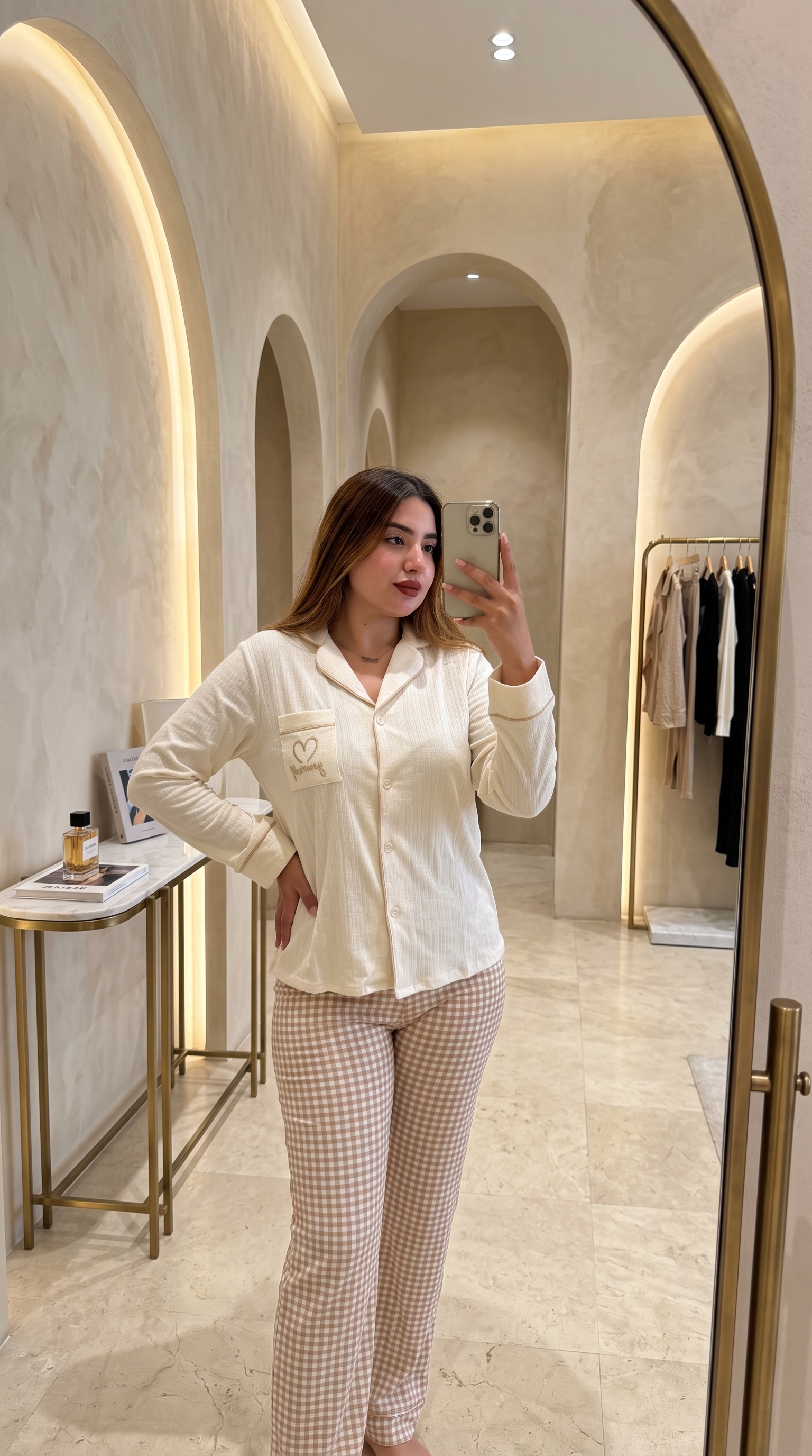Ensemble Pyjama « Amour » — Écru & Vichy
