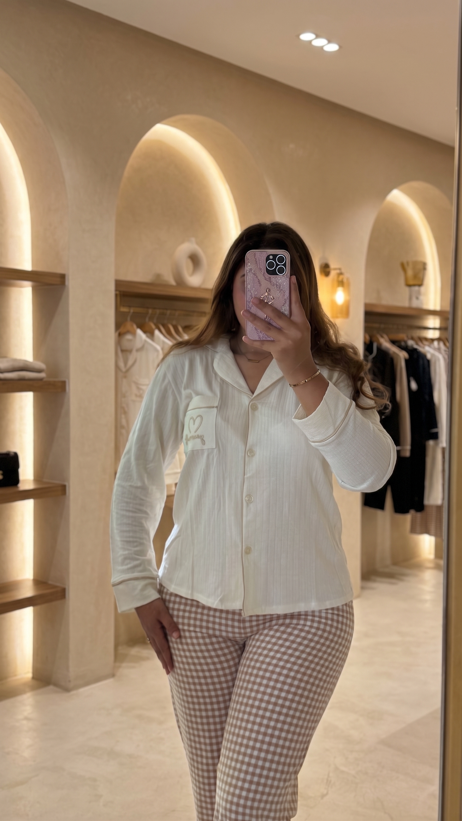 Ensemble Pyjama « Amour » — Écru & Vichy 2
