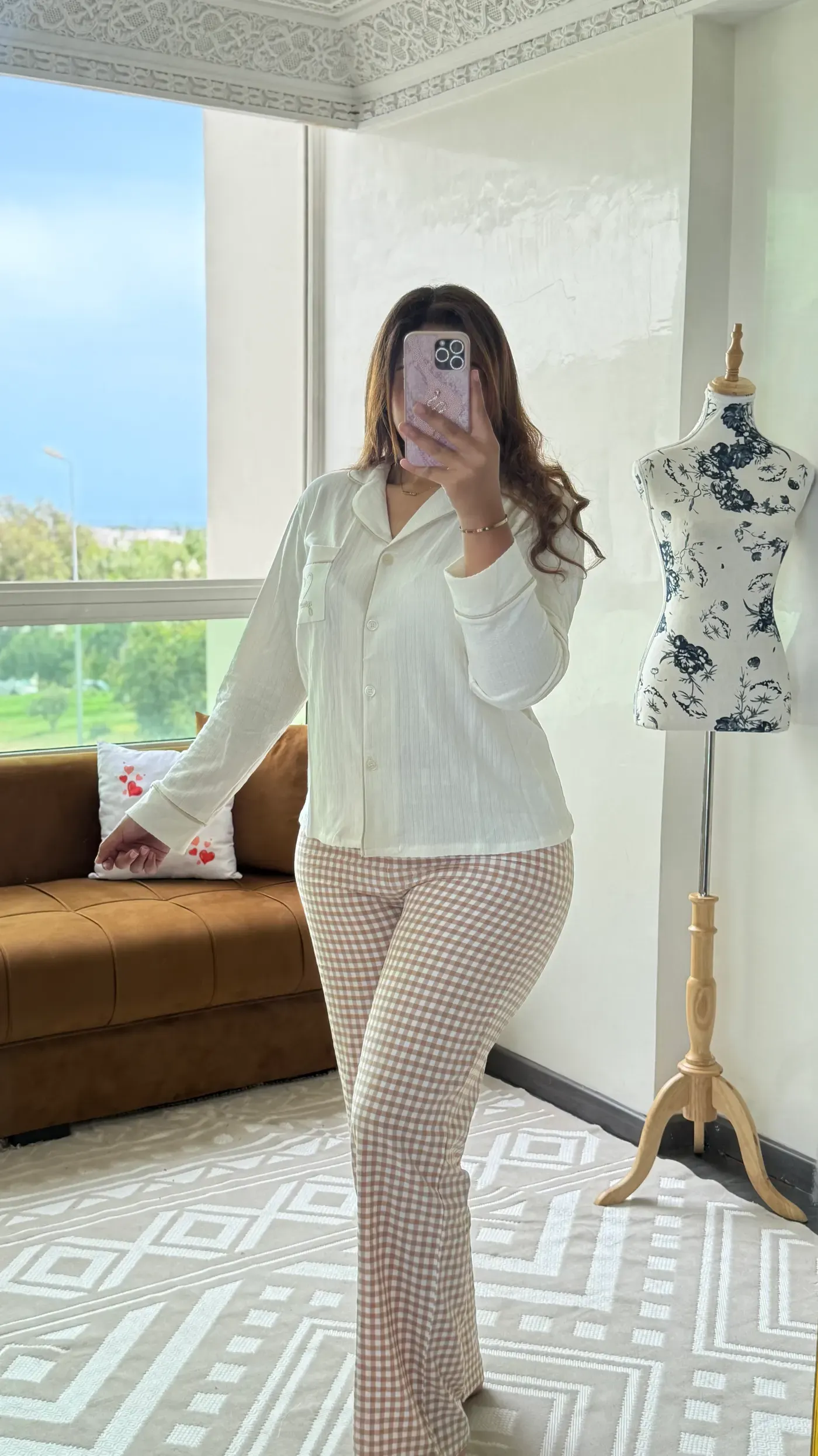 Ensemble Pyjama « Amour » — Écru & Vichy
