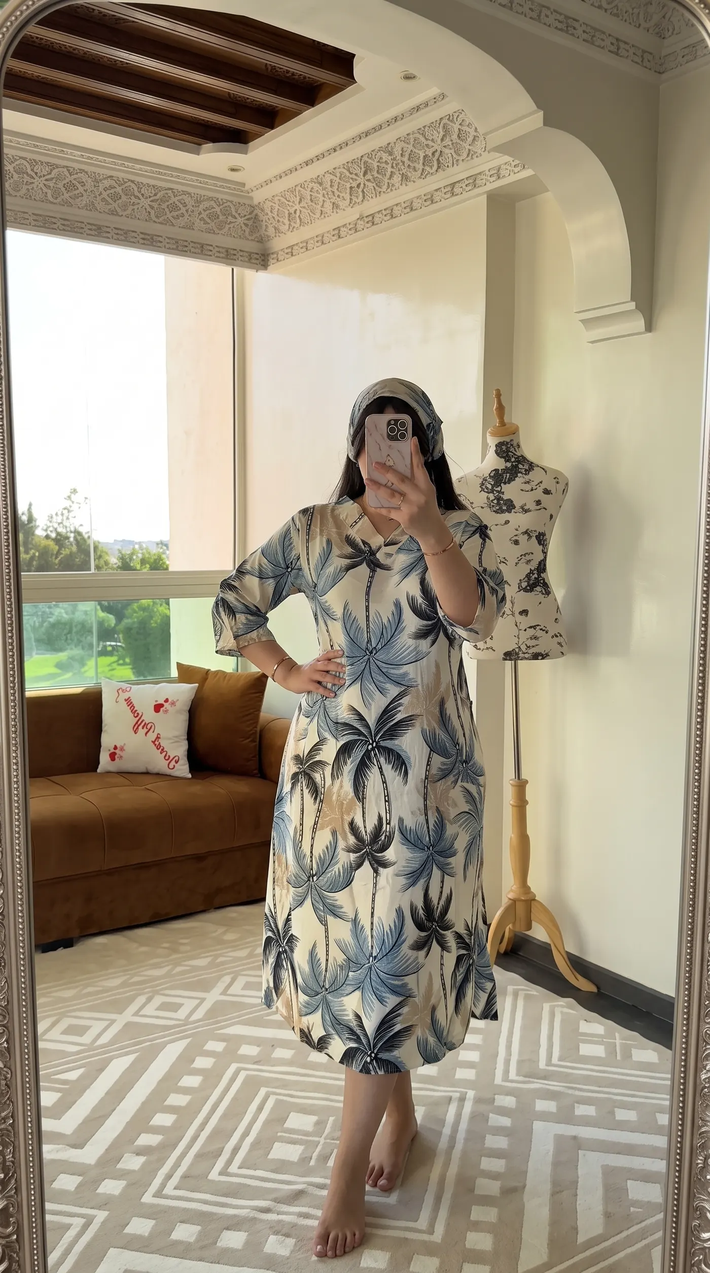 Robe Longue Palmiers Bleus