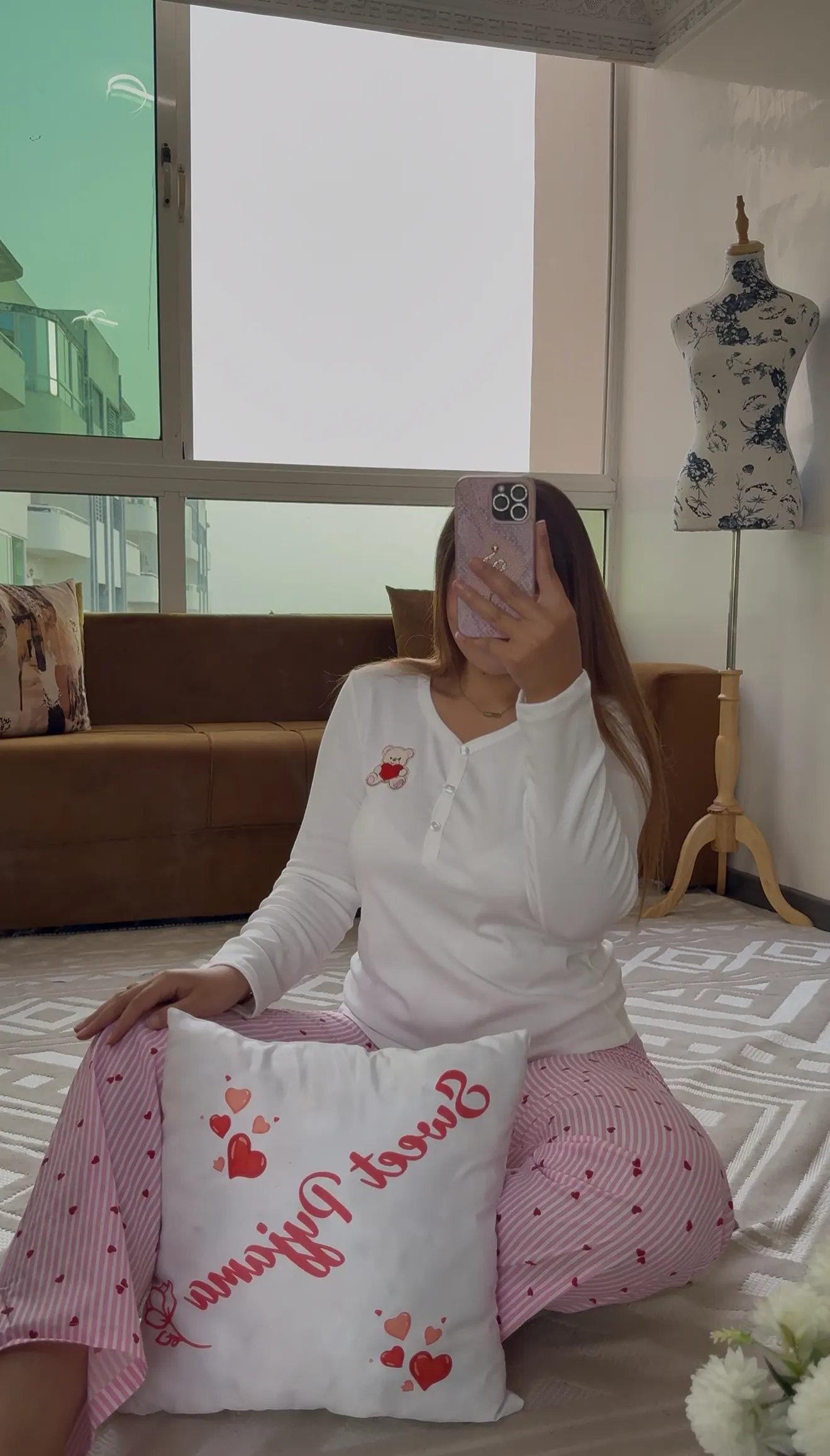 Pyjama Coton Ourson Blanc et Cœurs 3