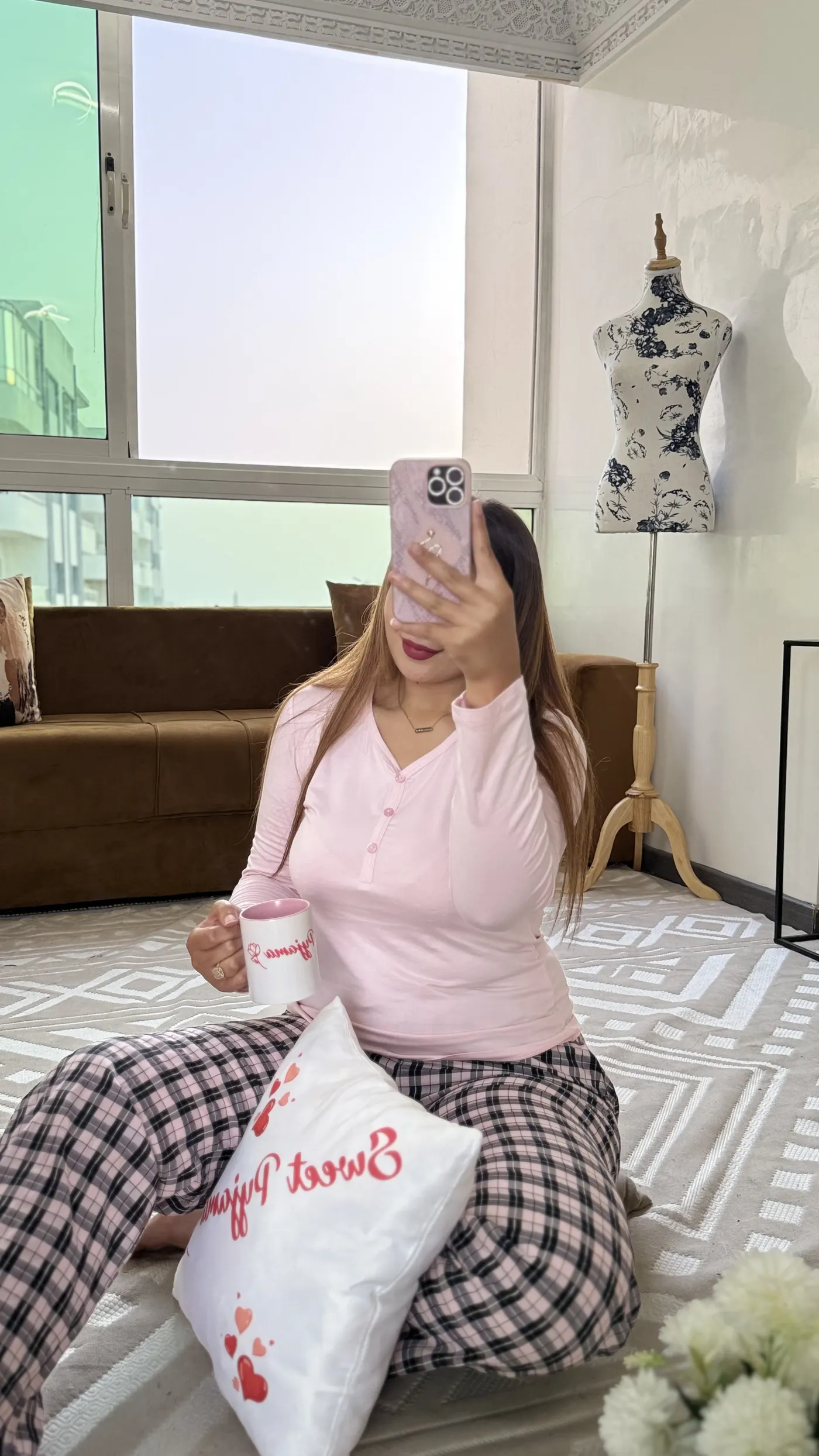 Pyjama Cocon "Haut Rose & Bas Carreaux"