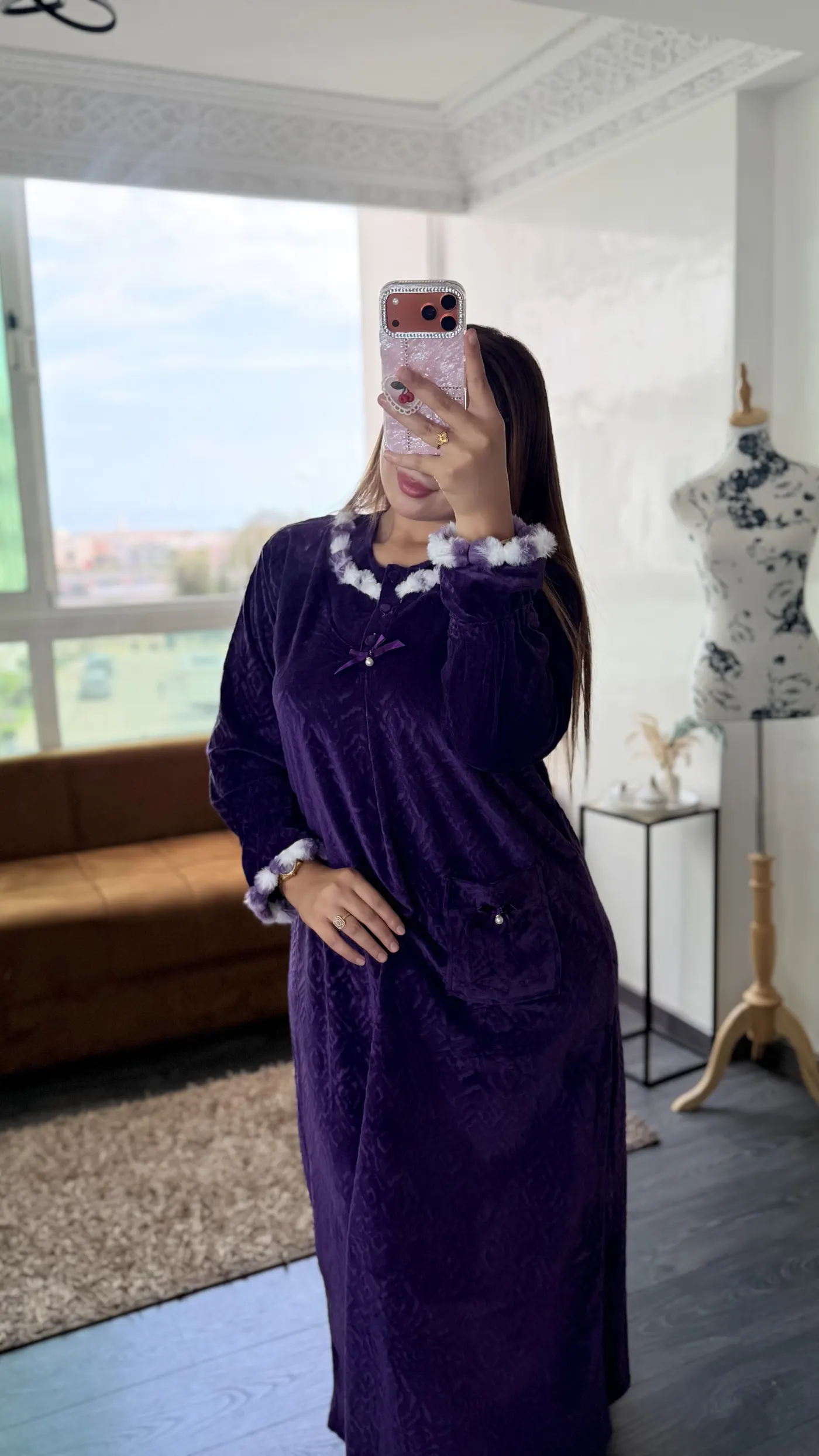 Robe de Nuit Velours Aubergine 2