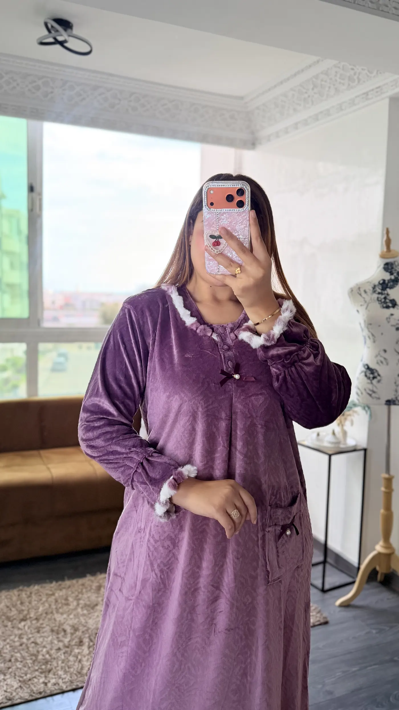 Robe de Nuit Velours Mauve