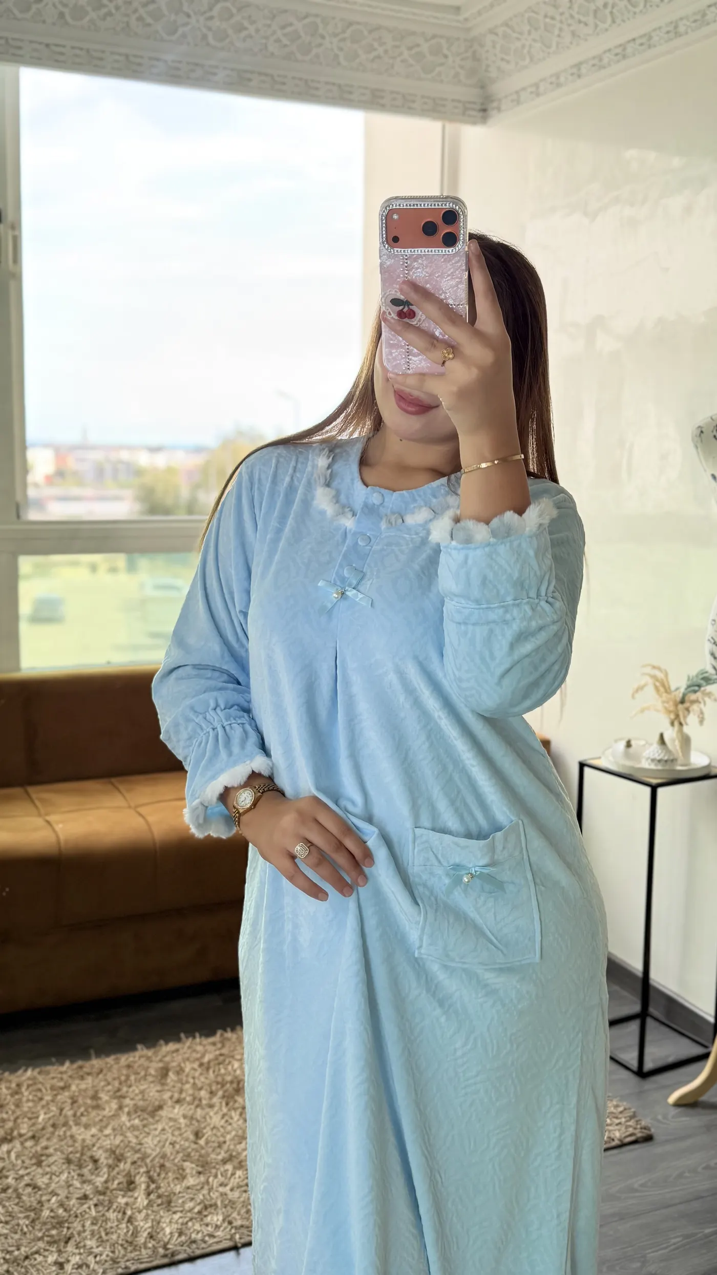 Robe de Nuit Velours Nuage Bleu