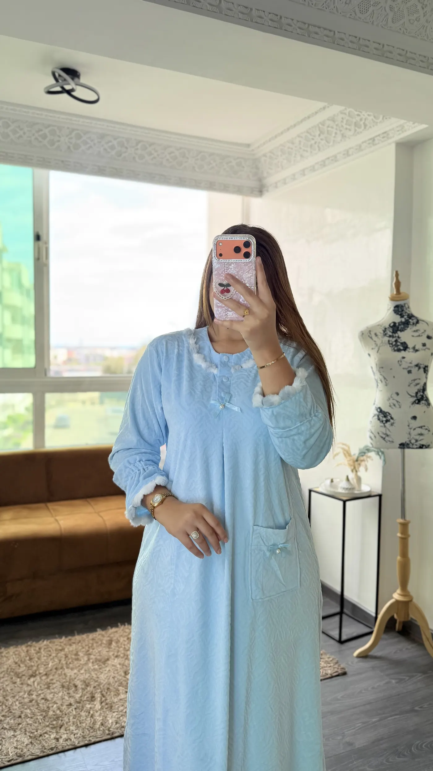 Robe de Nuit Velours Nuage Bleu 2