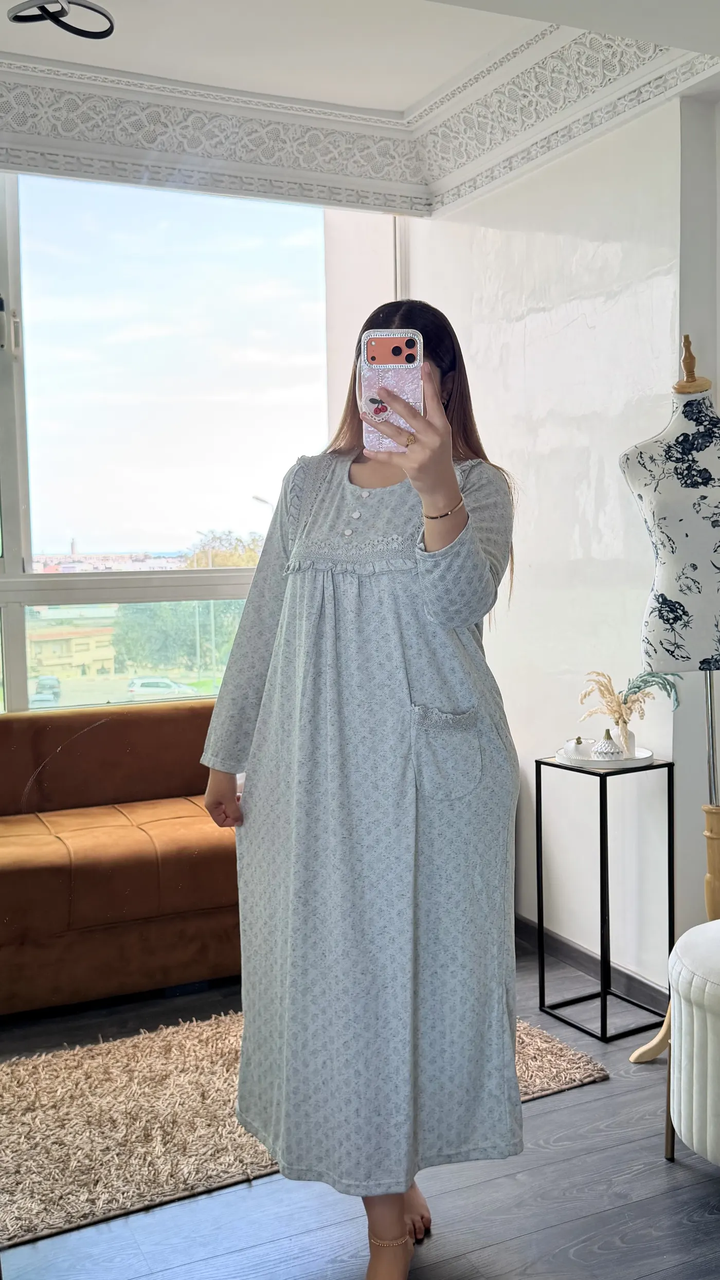 Chemise de nuit "Gris Chiné" avec dentelle 2