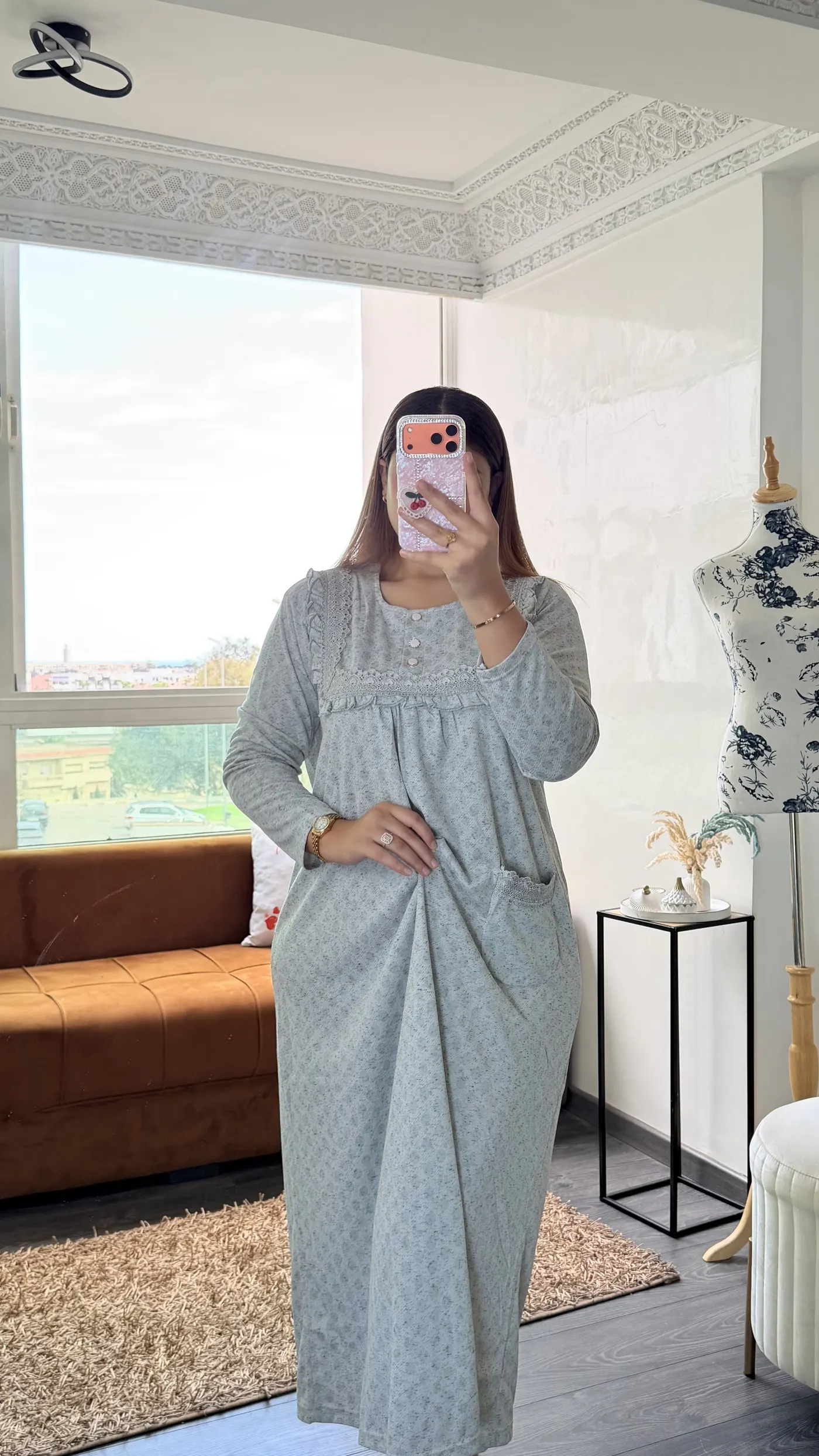 Chemise de nuit "Gris Chiné" avec dentelle 3