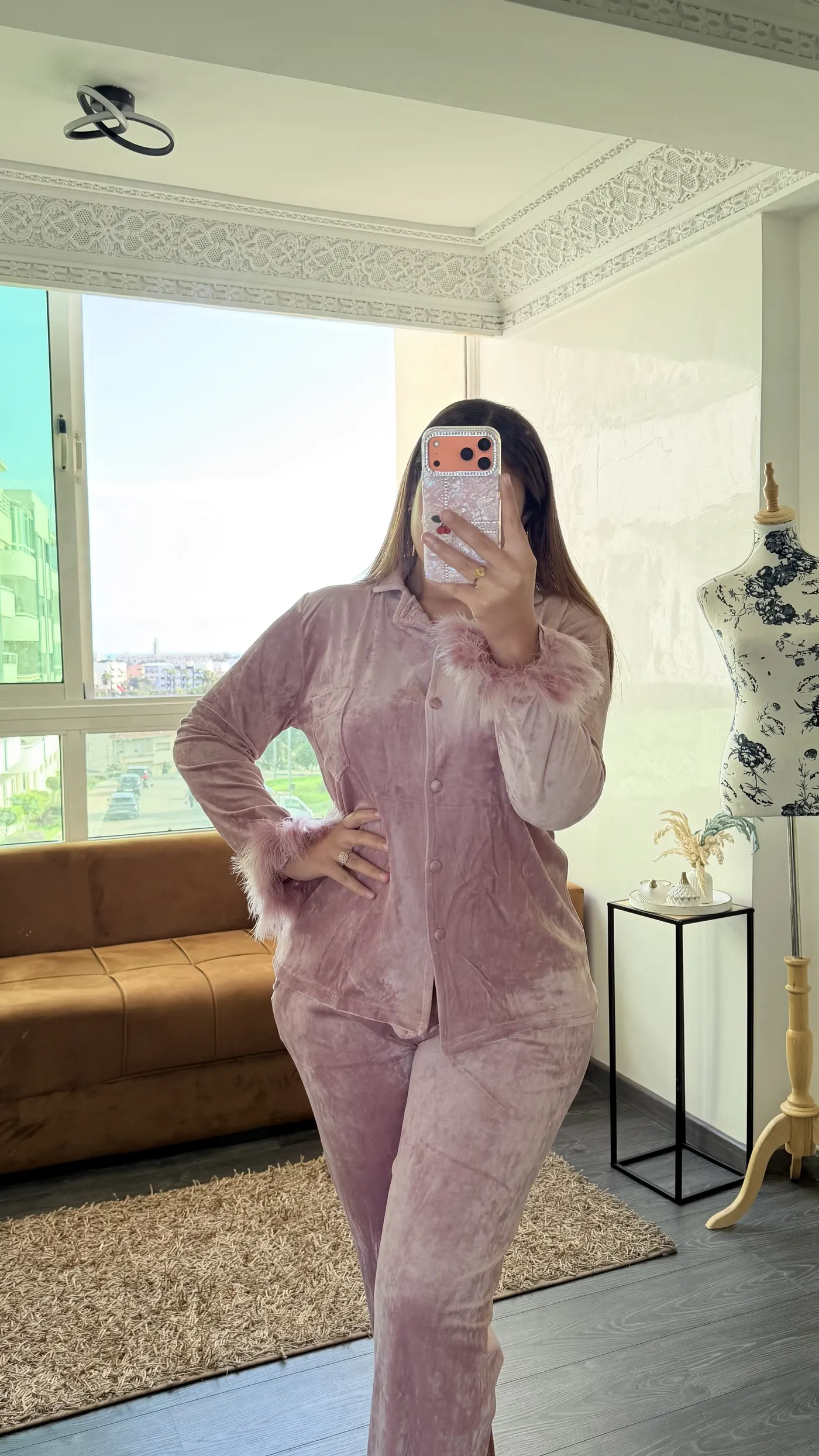 Pyjama Velours "Vieux Rose" avec fourrure 2