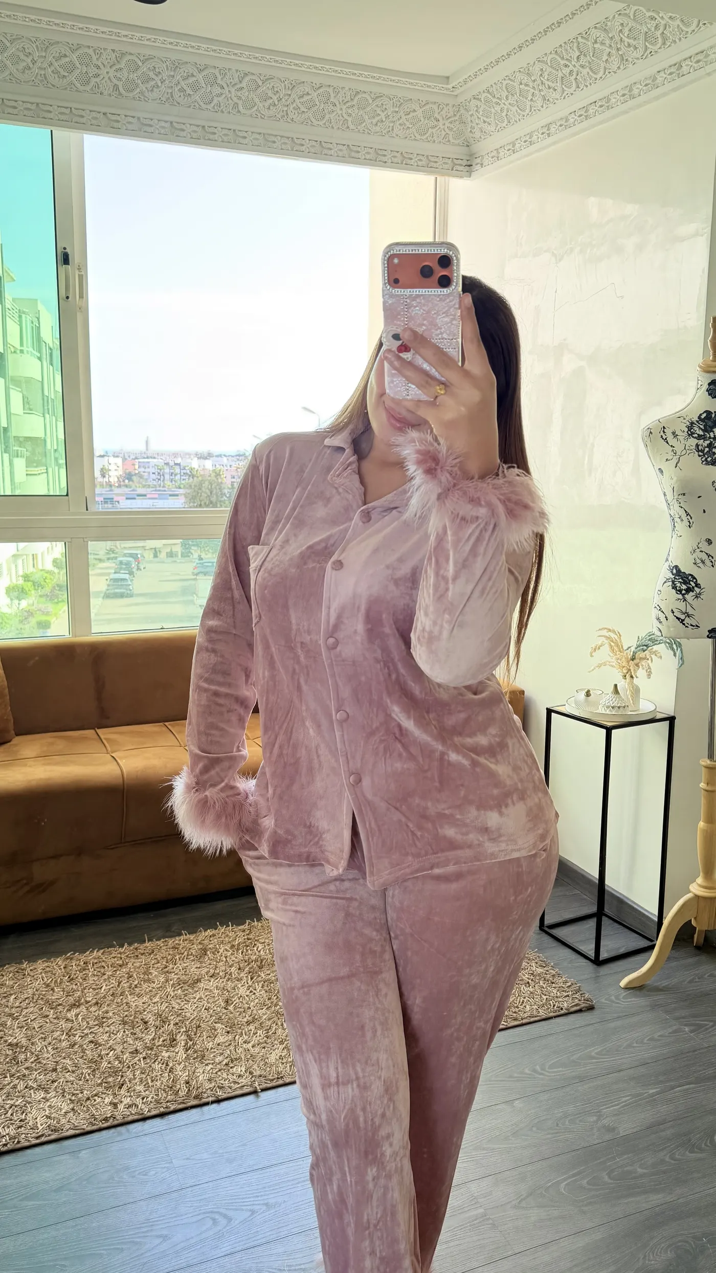 Pyjama Velours "Vieux Rose" avec fourrure 3
