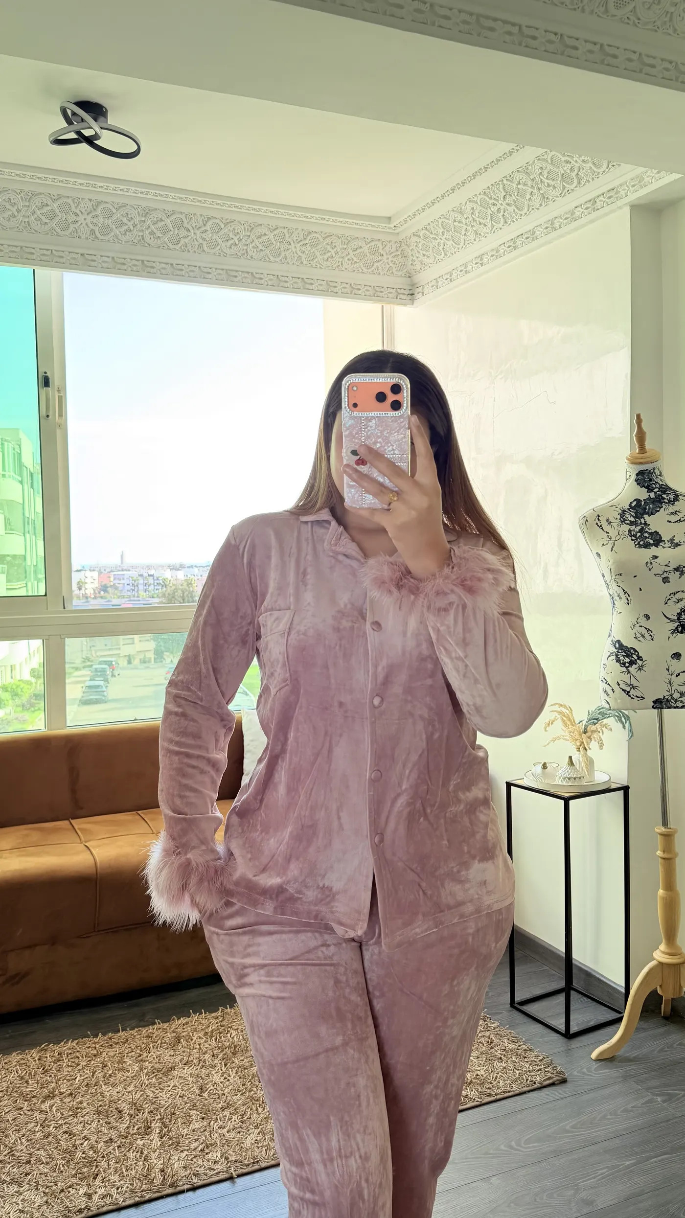 Pyjama Velours "Vieux Rose" avec fourrure 4