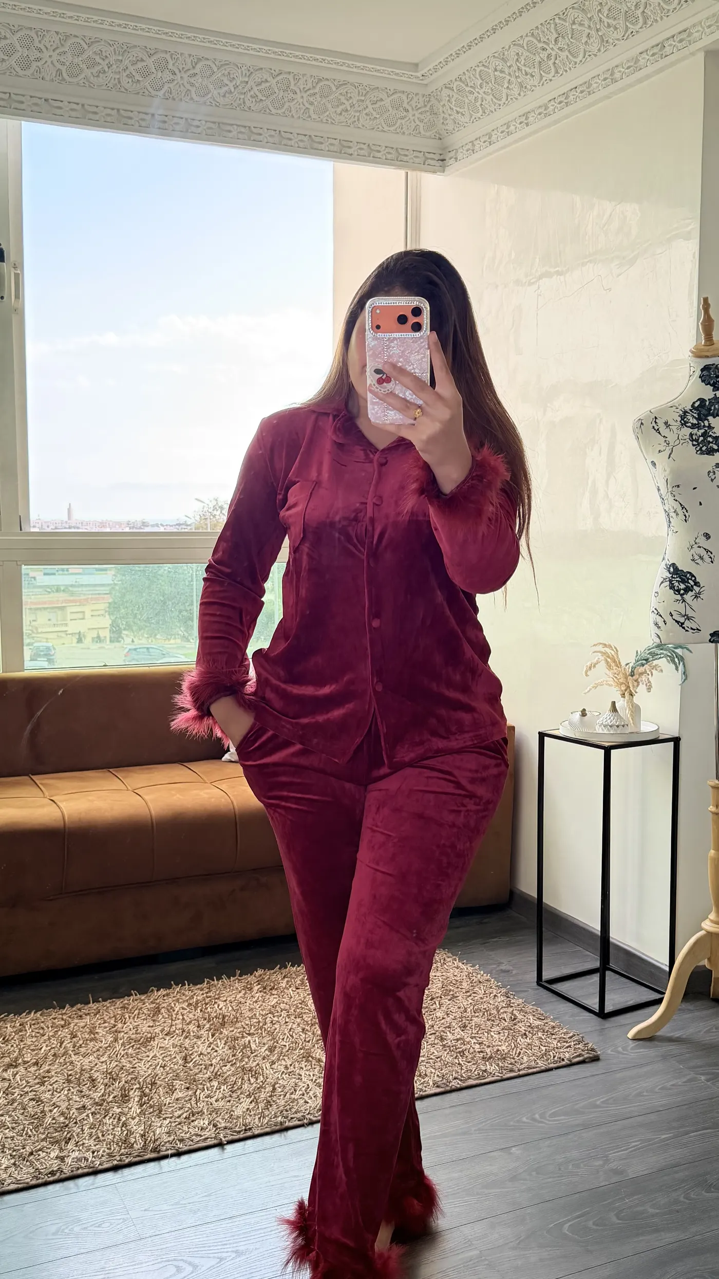 Pyjama Velours "Bordeaux" avec fourrure