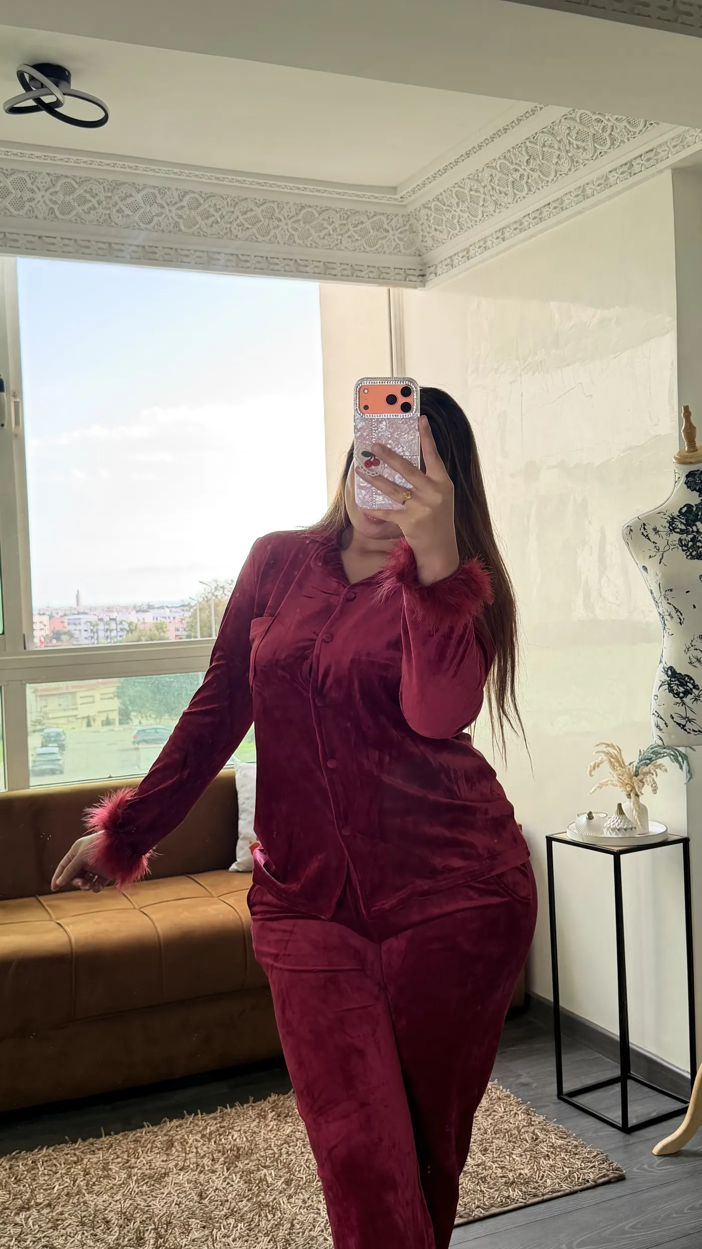 Pyjama Velours "Bordeaux" avec fourrure 2