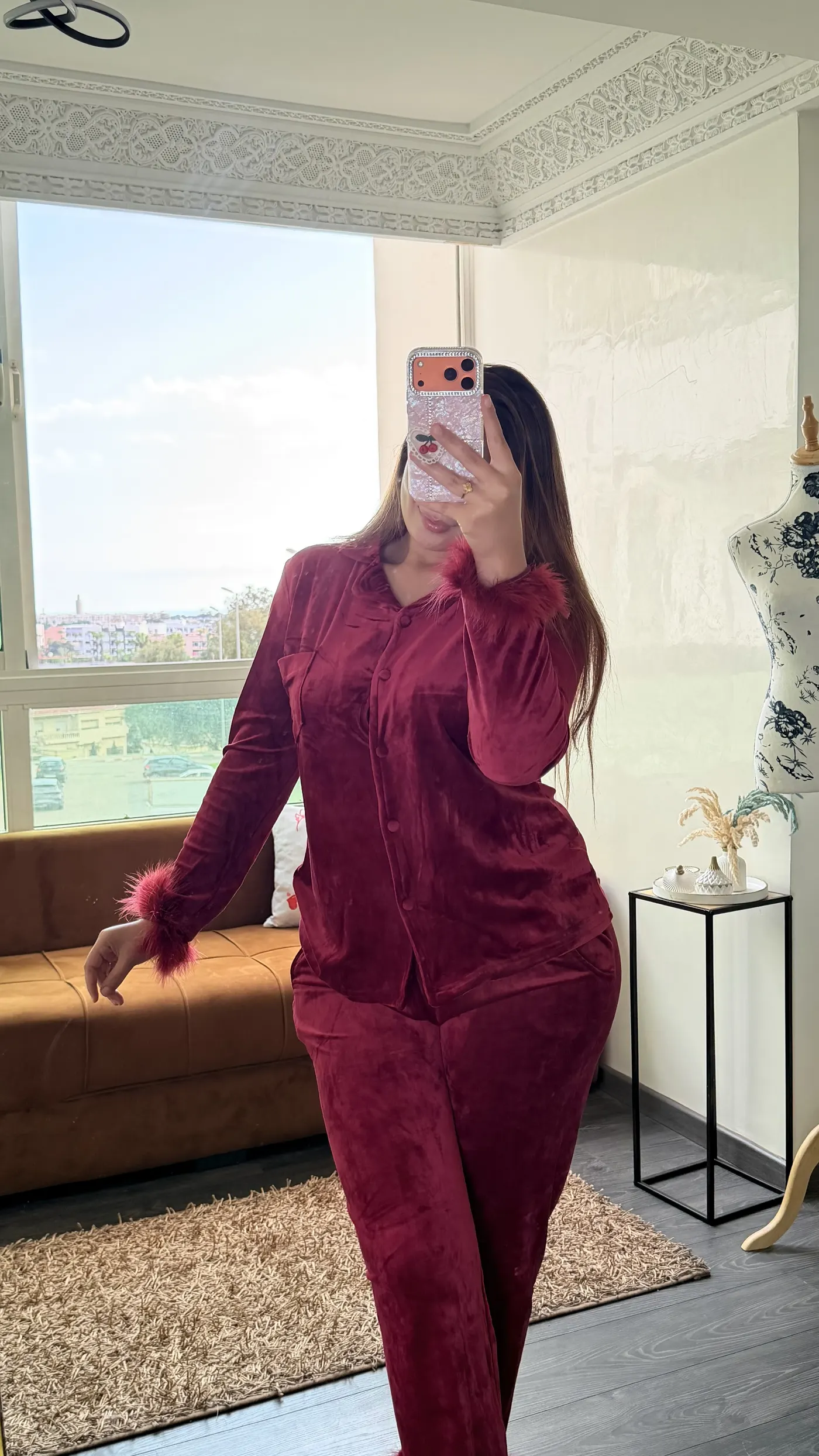 Pyjama Velours "Bordeaux" avec fourrure 3