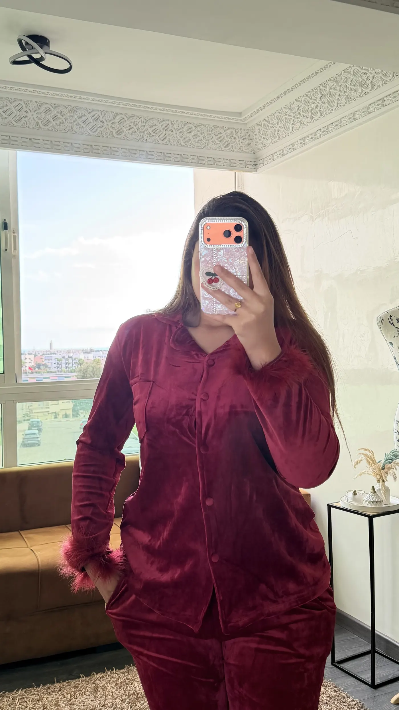 Pyjama Velours "Bordeaux" avec fourrure 4