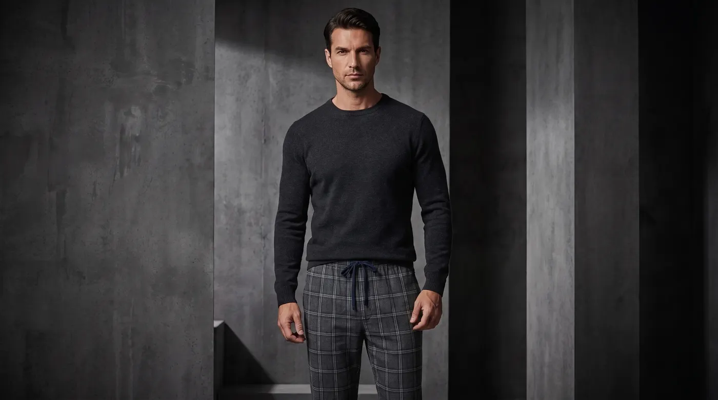 Pantalon Détente Tartan Gris Foncé