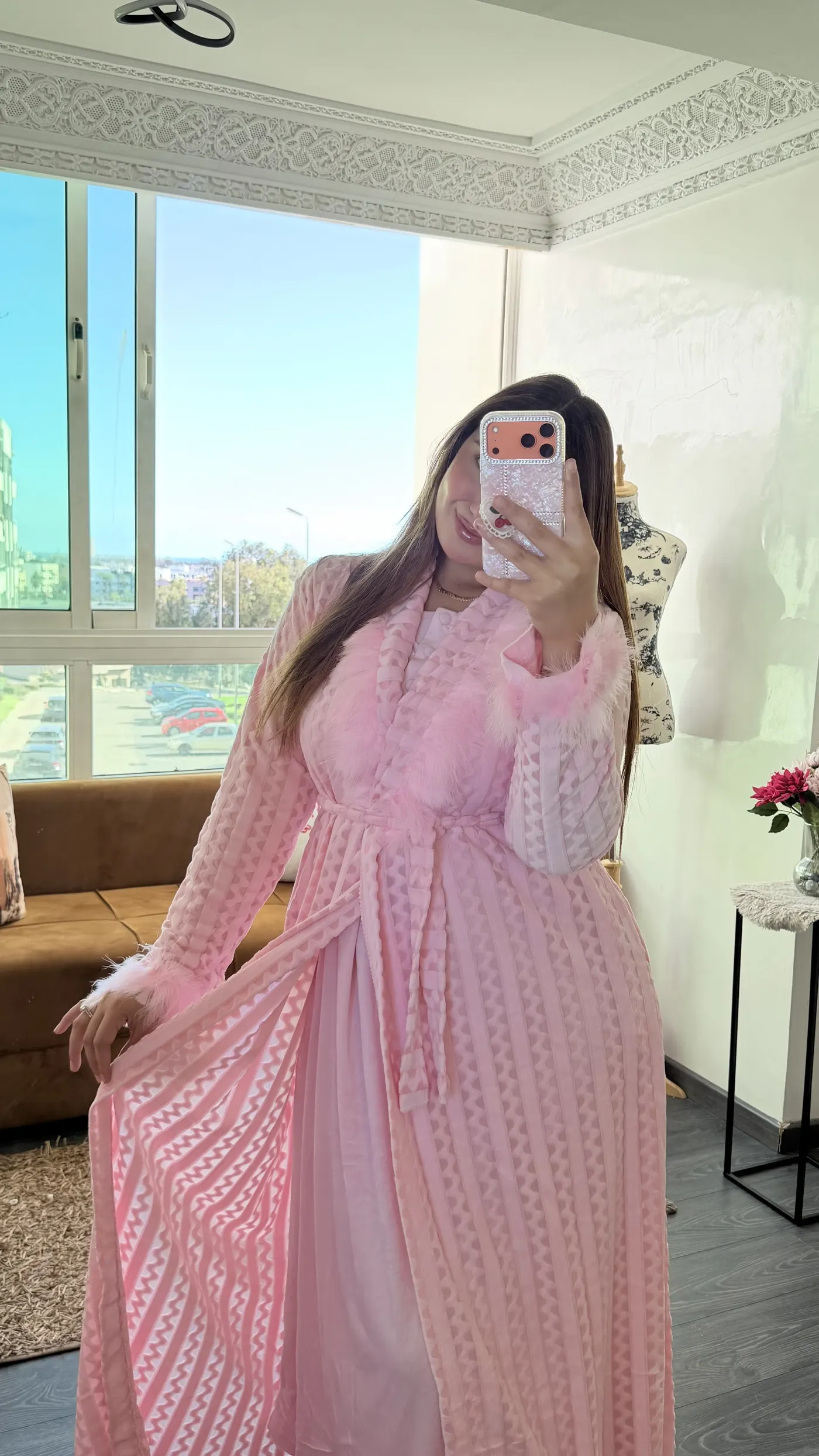Ensemble Robe de chambre Velours Rose 4