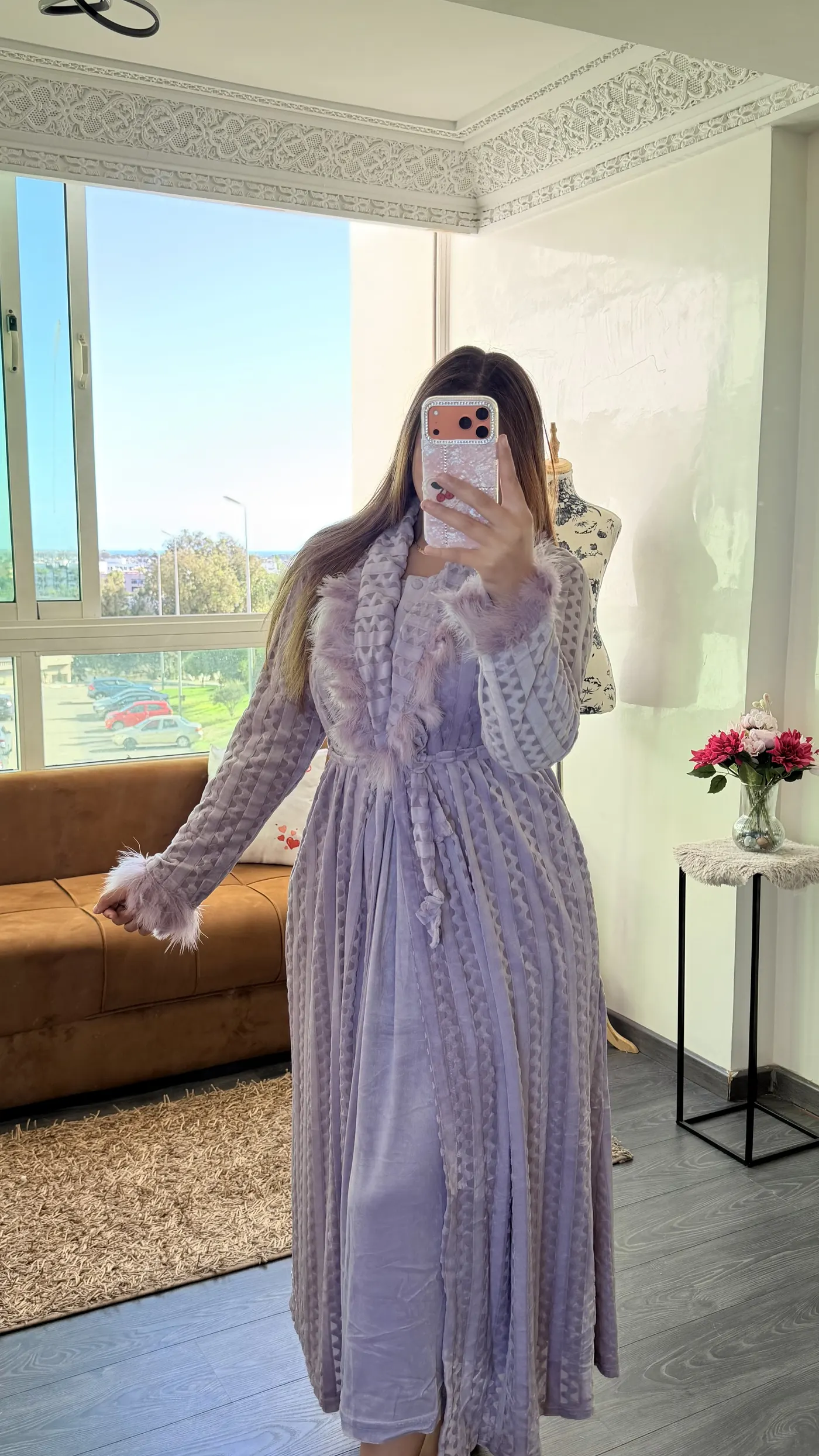 Ensemble Robe de chambre Velours Lavande