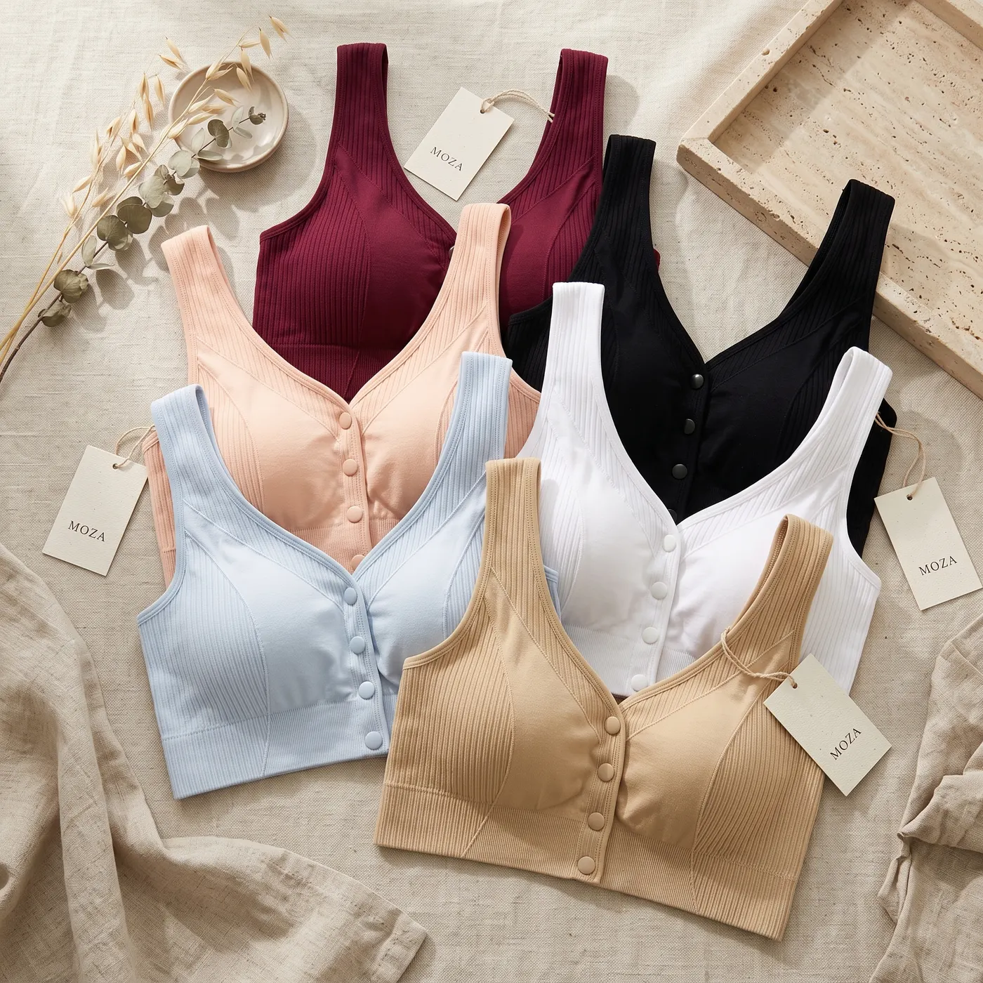 Brassière Cocooning Côtelée Boutonnée
