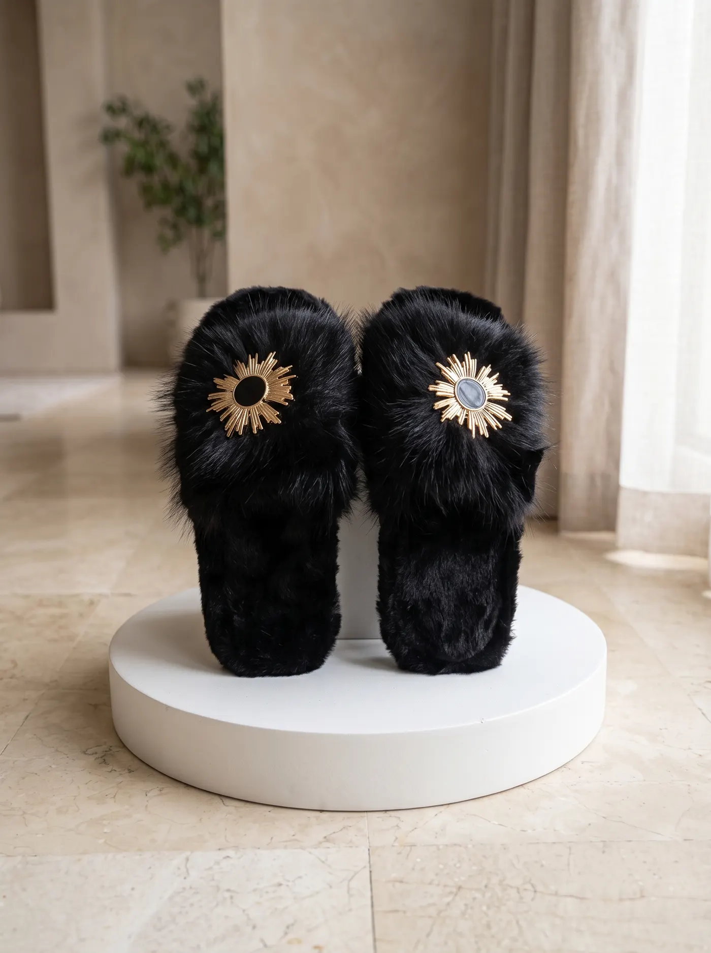 Mules Solaires Fausse Fourrure