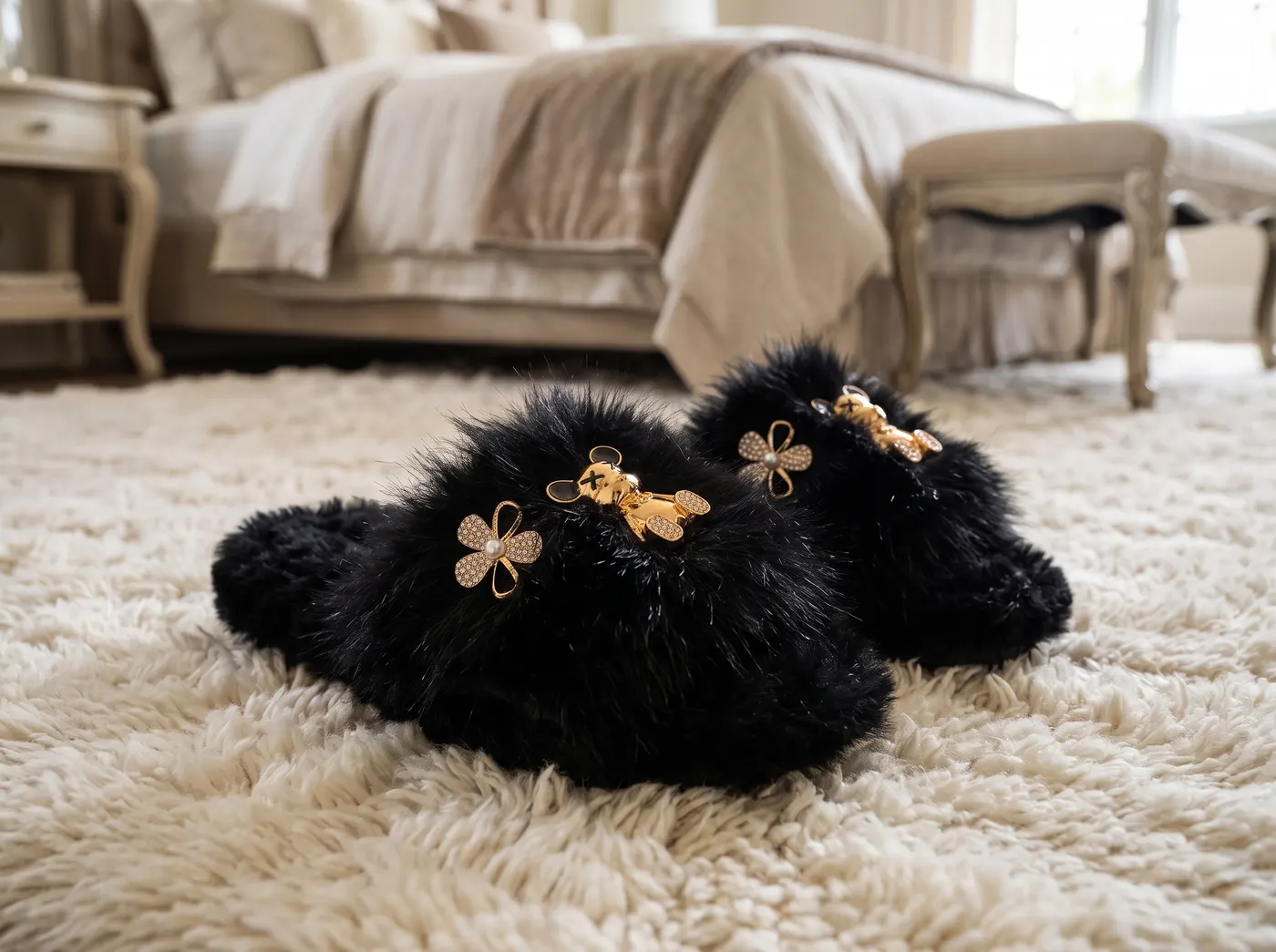 Mules Fluffy Ours Bijou & Trèfle