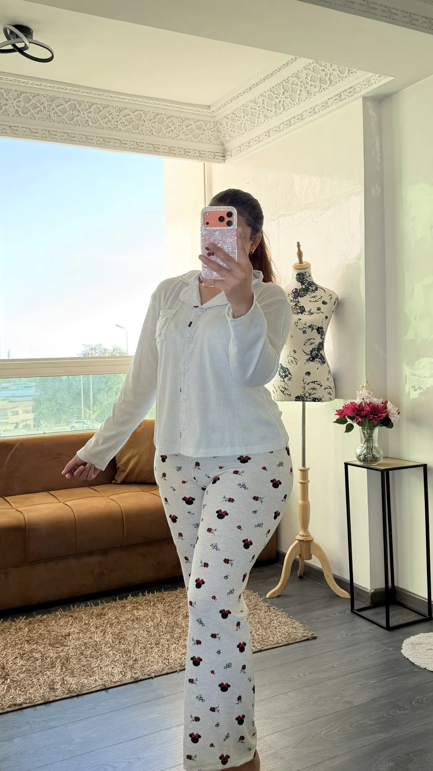 Pyjama Chemisier Côtelé Minnie Mouse – Blanc Neige