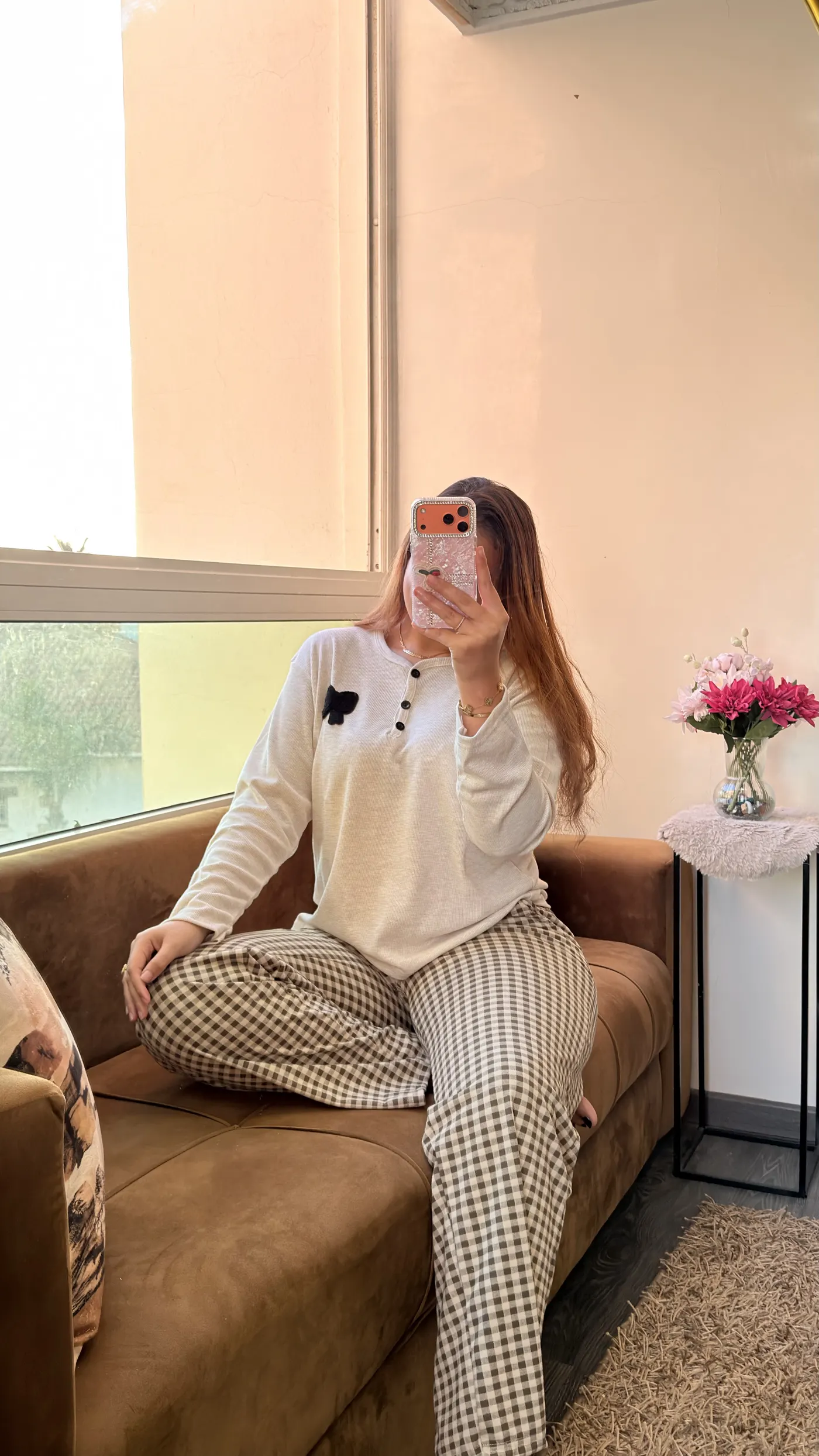 Ensemble Pyjama Henley & Vichy – Vert Sauge