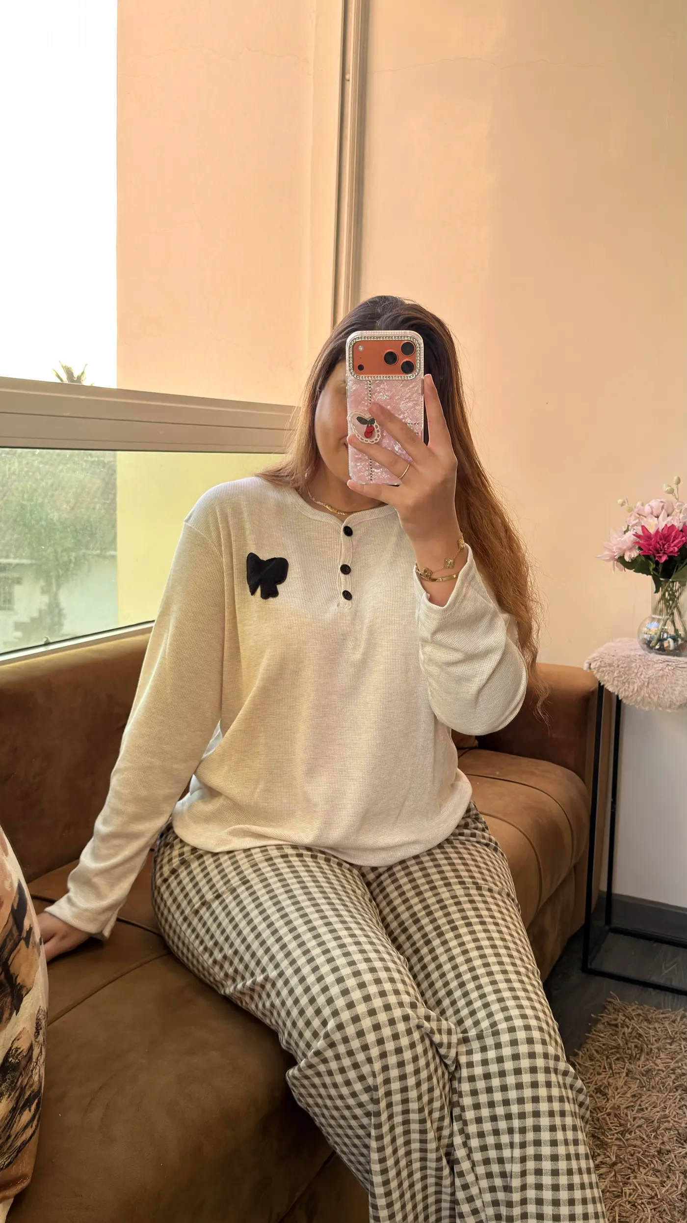 Ensemble Pyjama Henley & Vichy – Vert Sauge 4