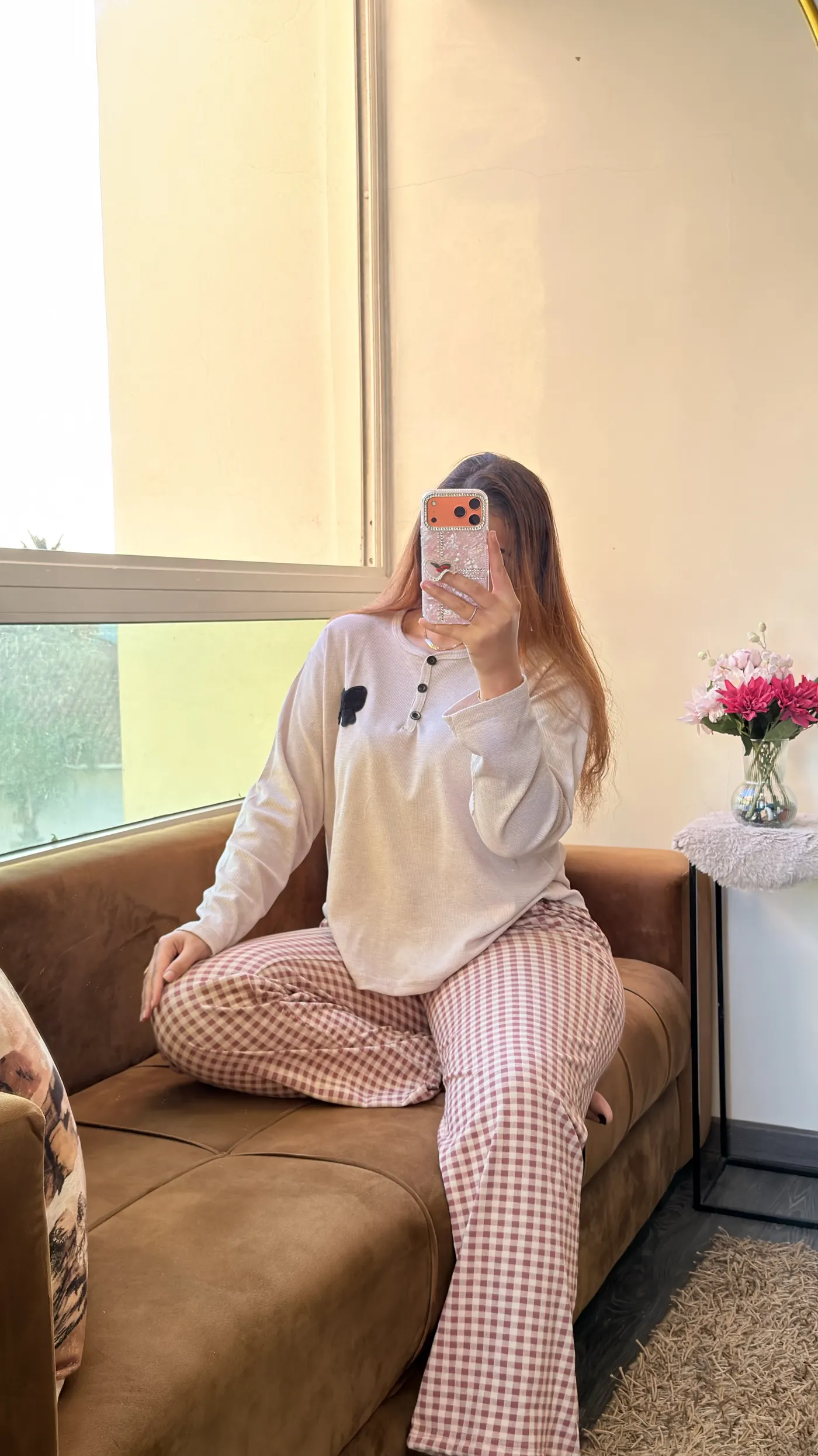 Ensemble Pyjama Henley & Vichy – Rose Poudré
