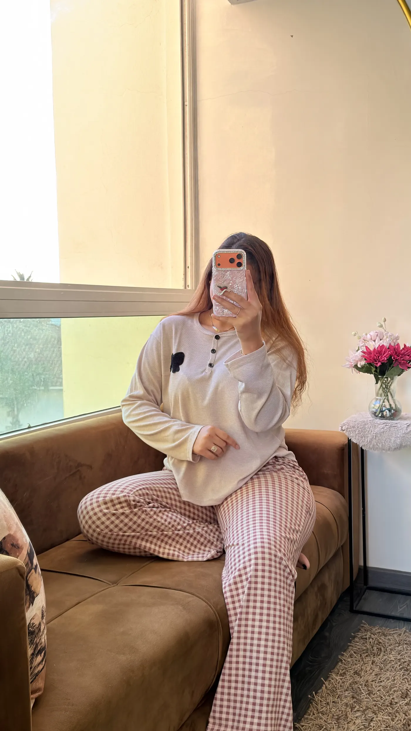 Ensemble Pyjama Henley & Vichy – Rose Poudré 2