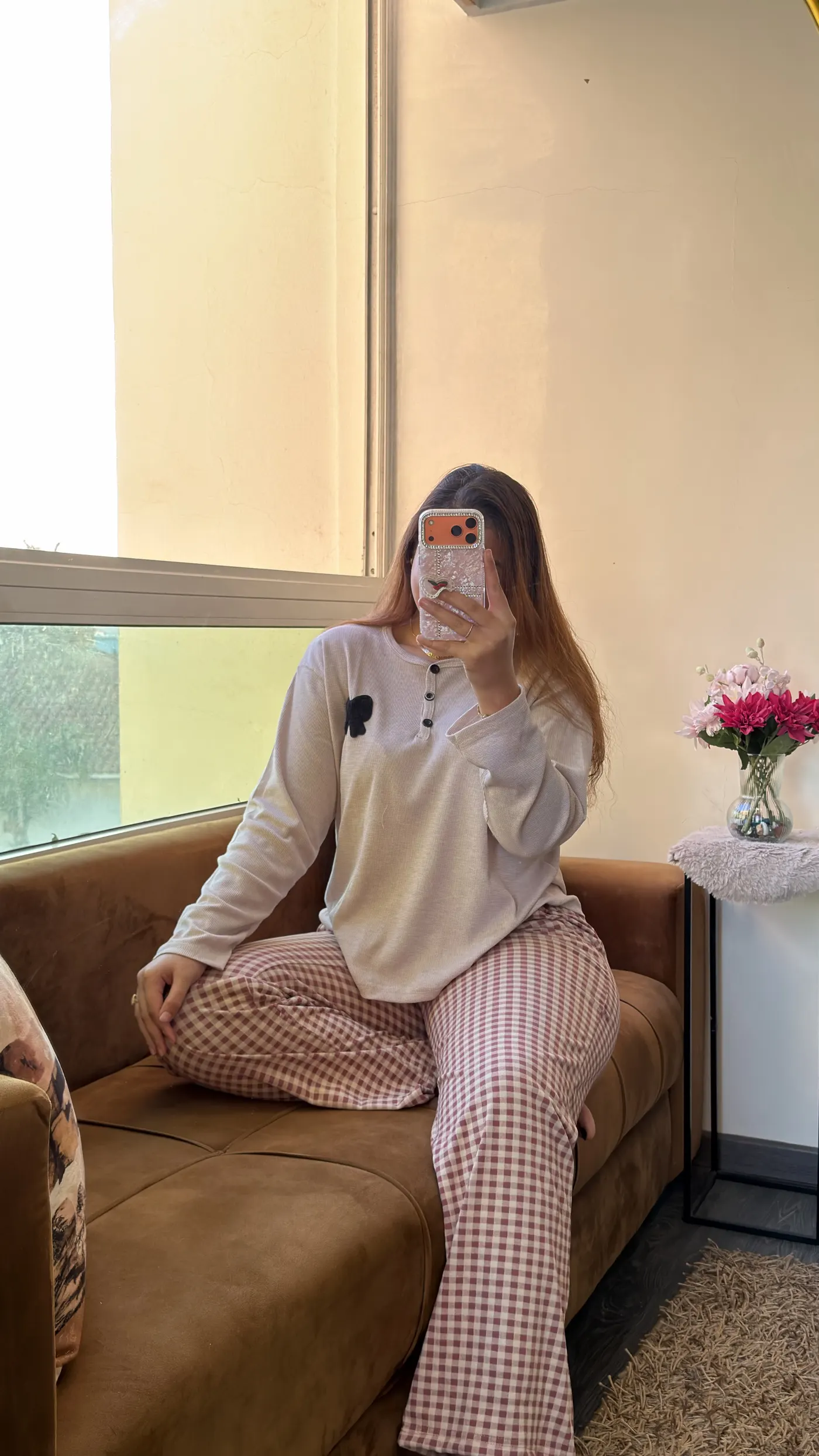 Ensemble Pyjama Henley & Vichy – Rose Poudré 3
