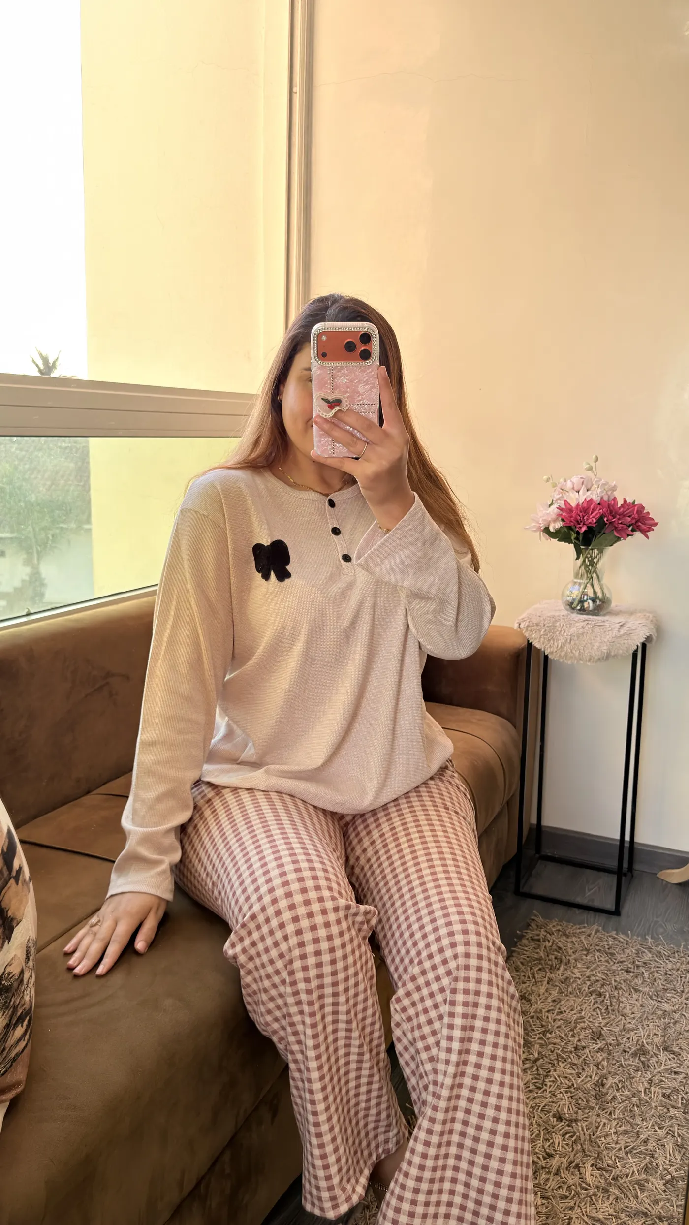 Ensemble Pyjama Henley & Vichy – Rose Poudré 4
