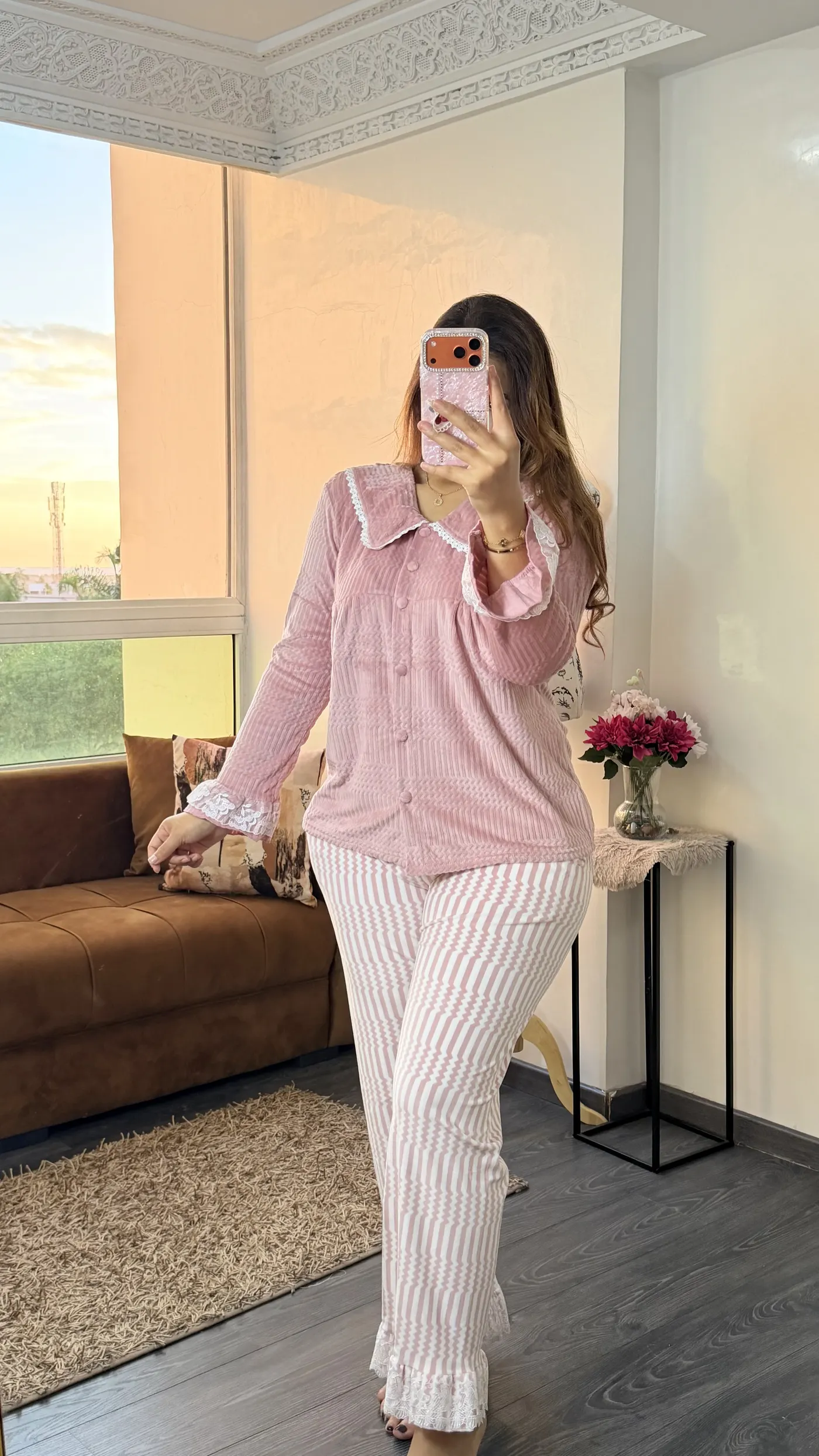 Pyjama Velours « Margaux » Rose Poudré 1