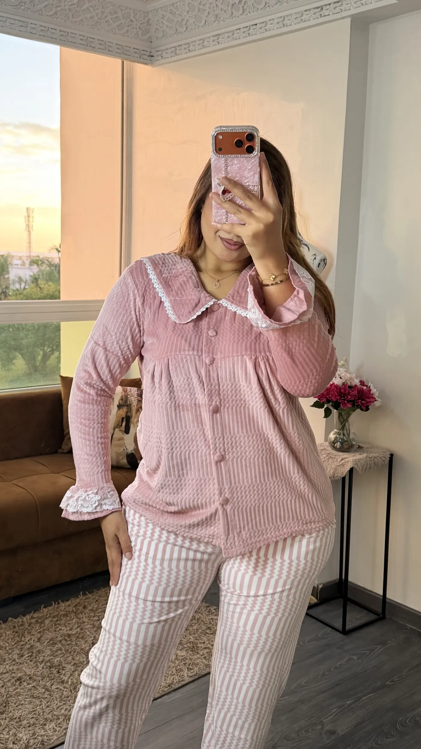 Pyjama Velours « Margaux » Rose Poudré 3