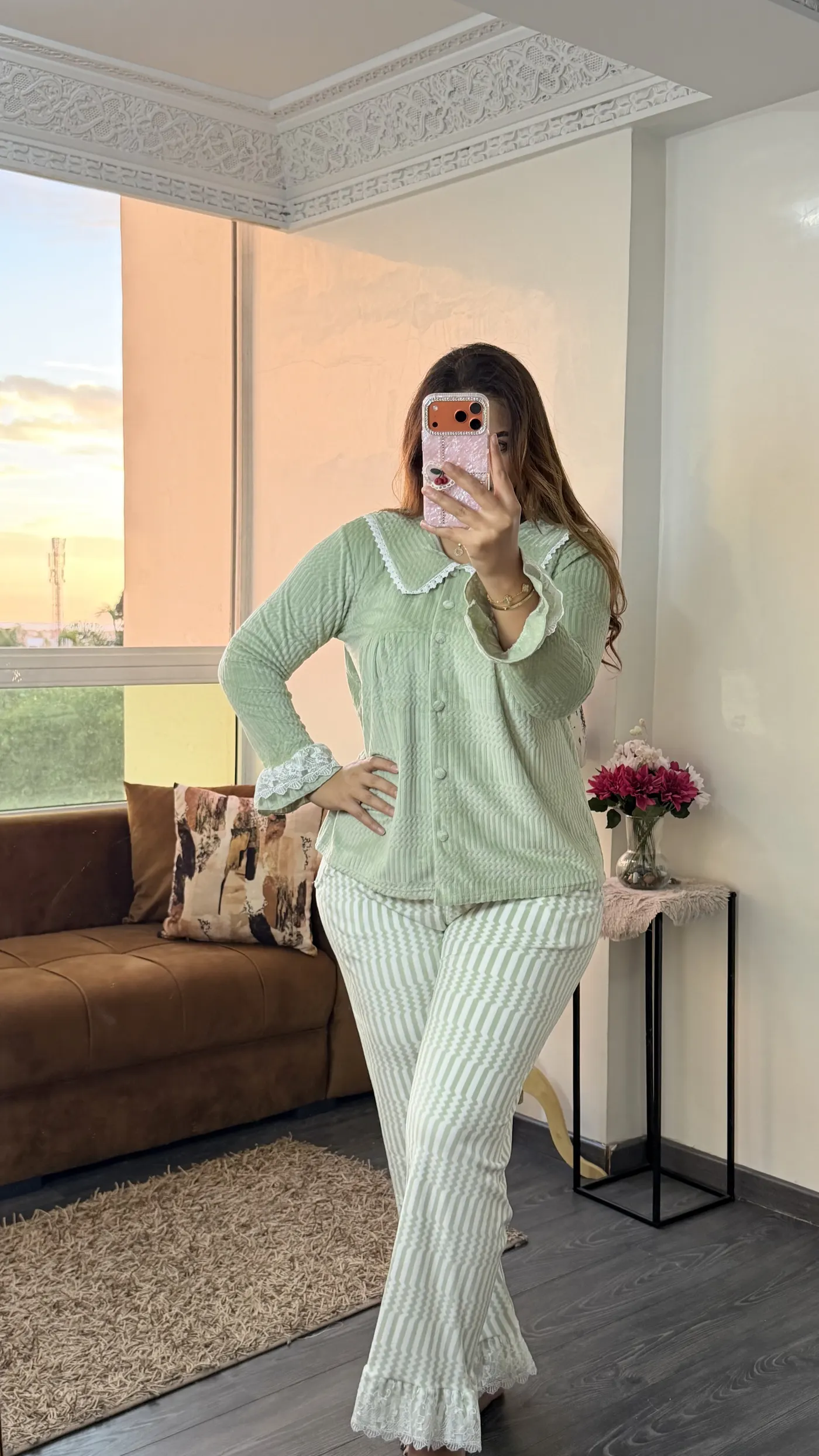 Pyjama Velours « Margaux » Vert Sauge 1