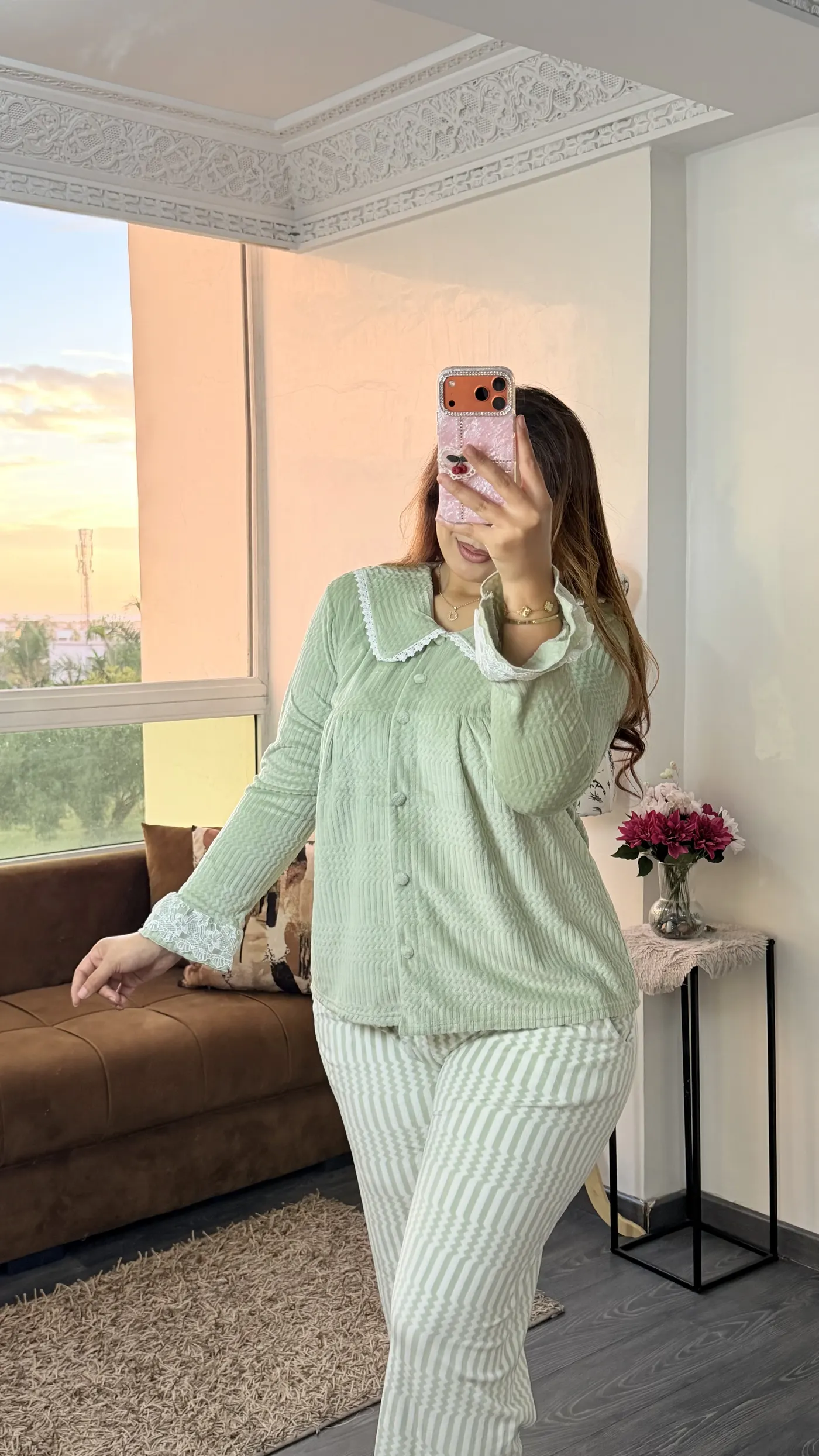 Pyjama Velours « Margaux » Vert Sauge 2