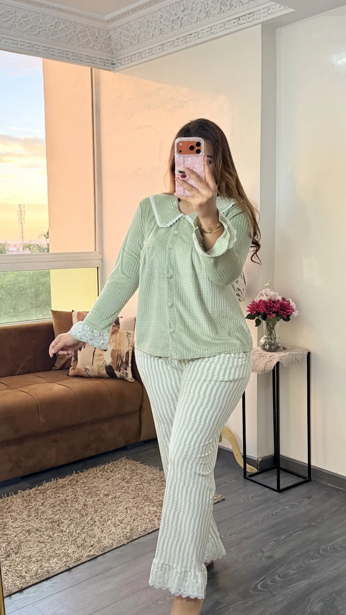 Pyjama Velours « Margaux » Vert Sauge 3