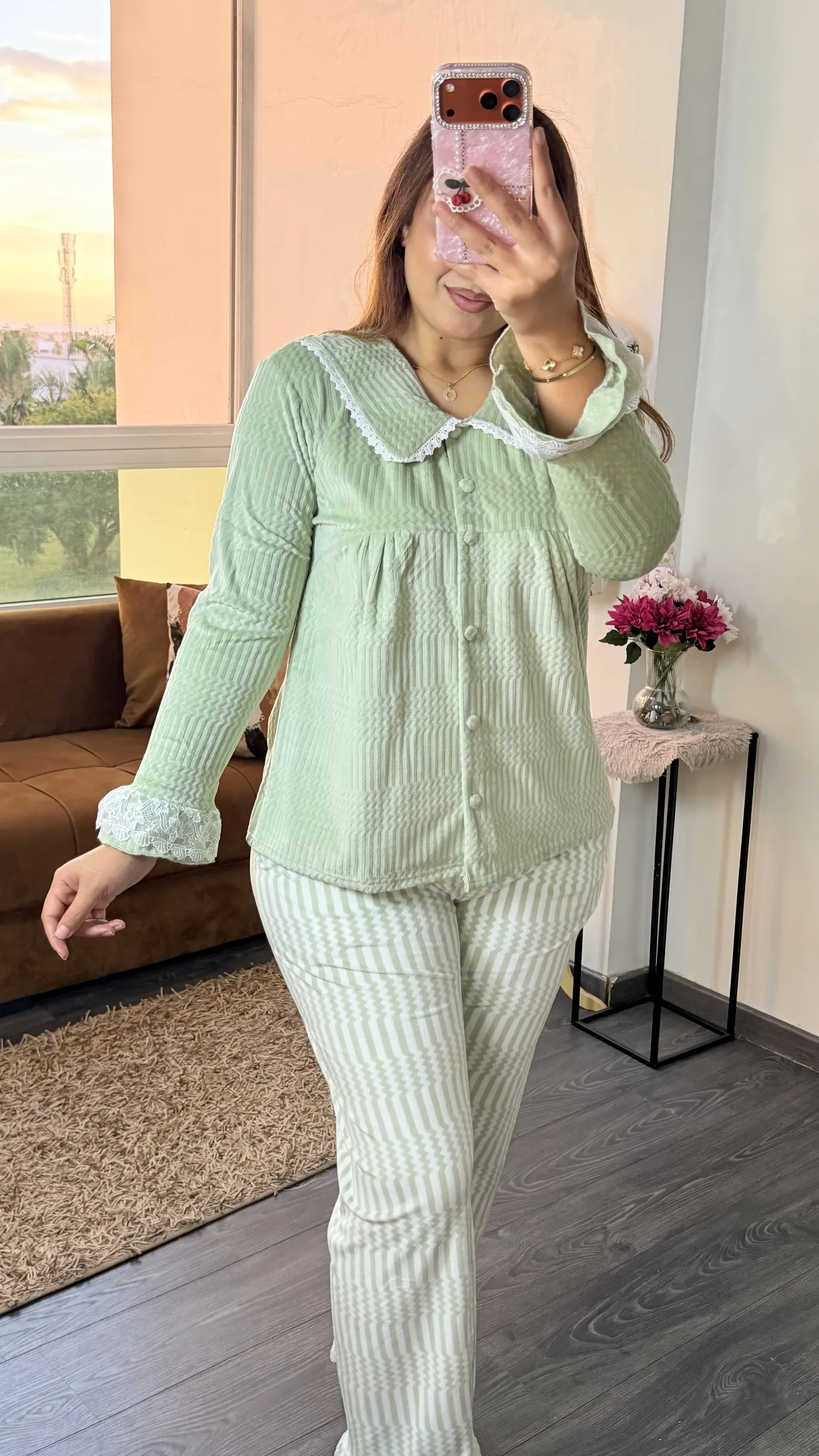 Pyjama Velours « Margaux » Vert Sauge 4