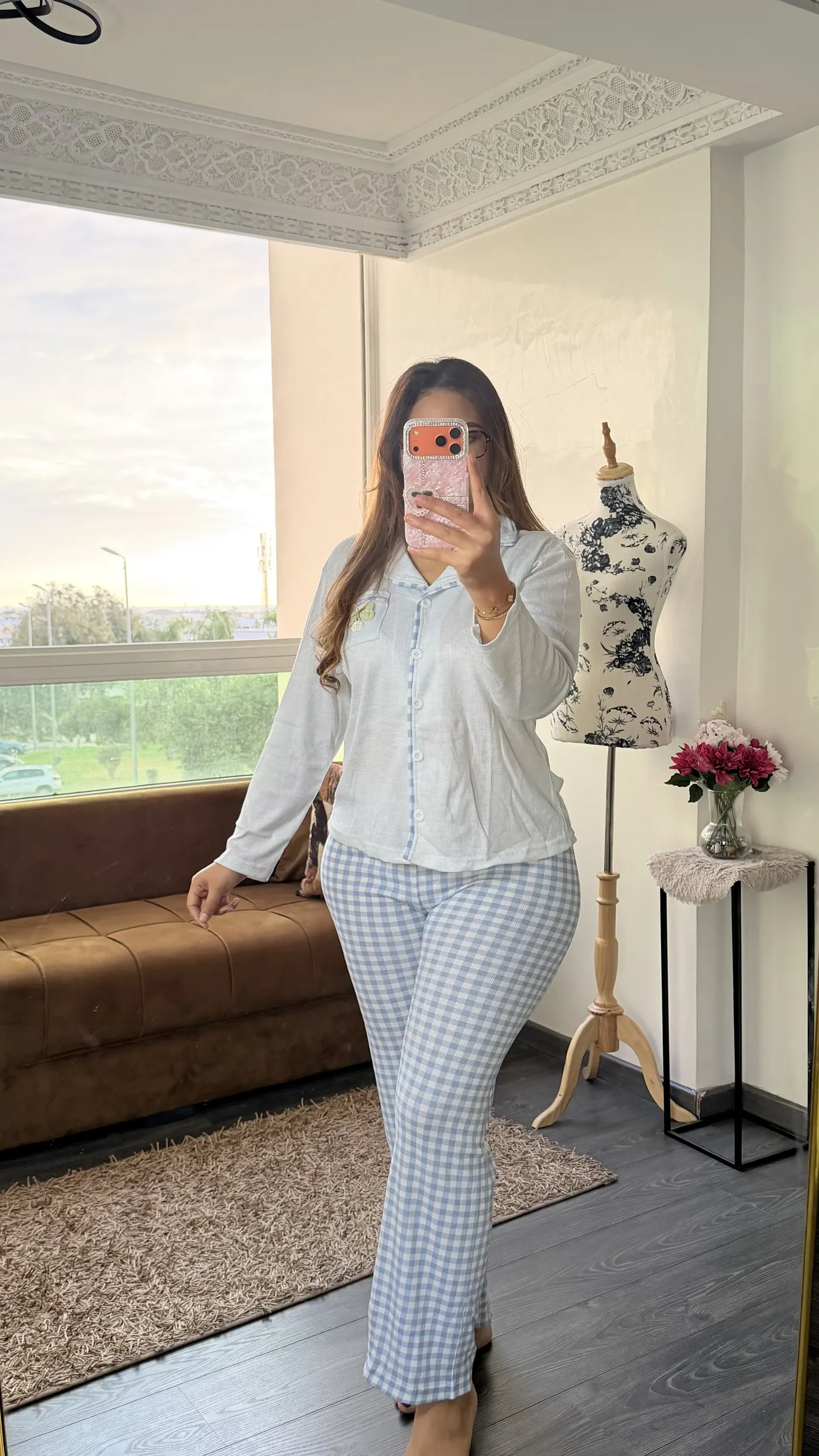Pyjama Vichy « Azur » Bleu Ciel