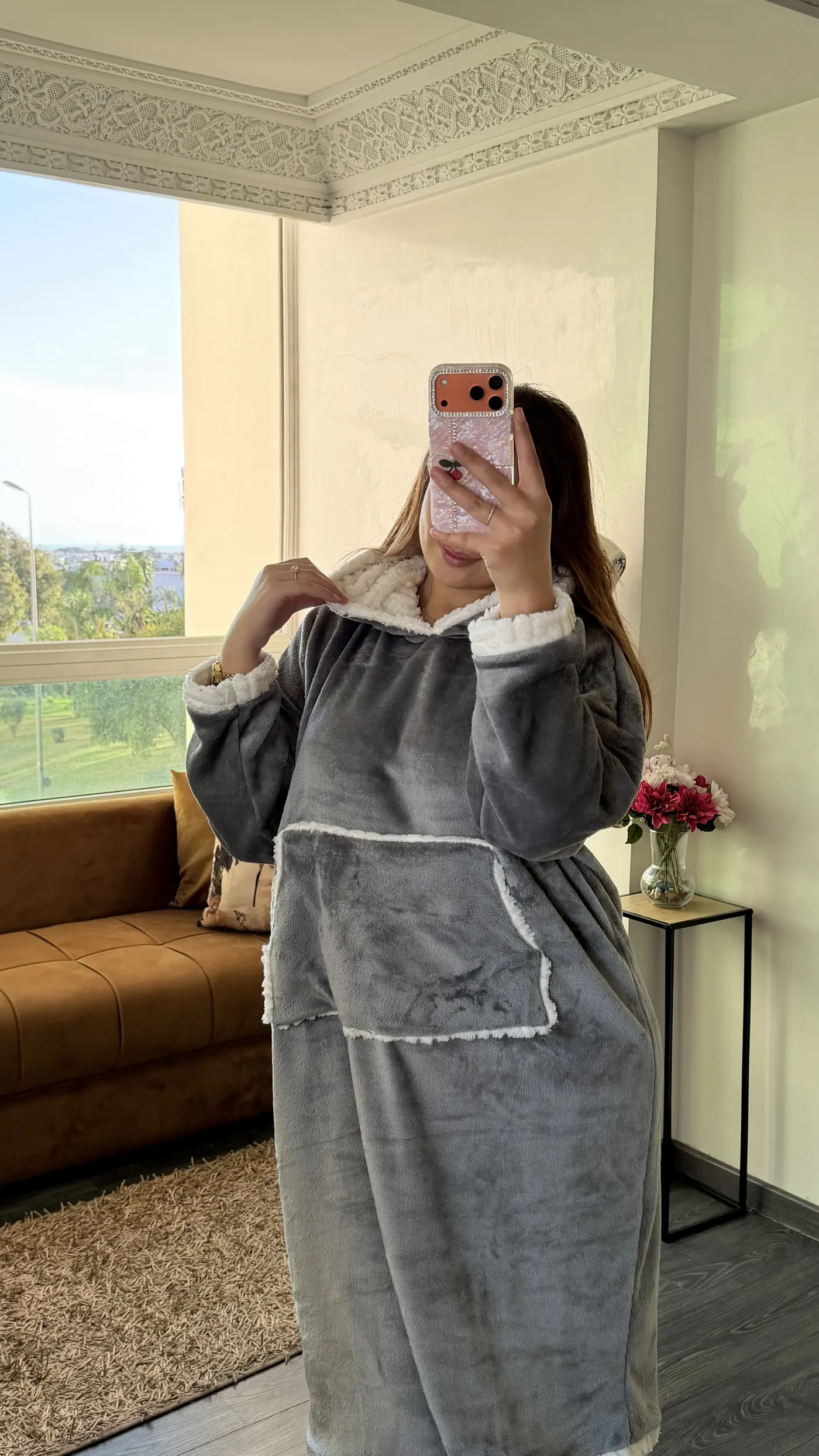 Robe Polaire à Capuche « Cocon Sherpa » Gris Souris 3