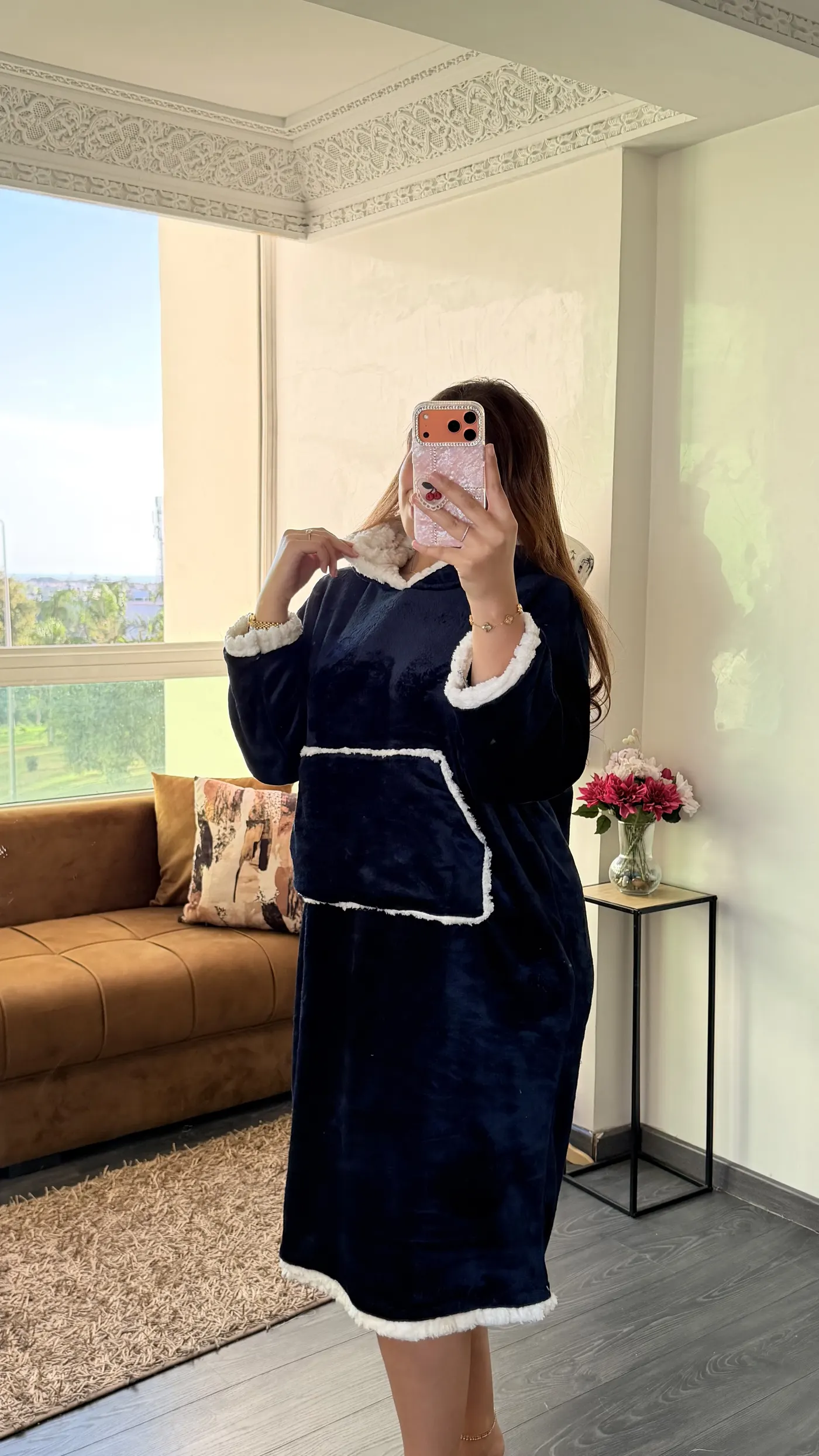 Robe Polaire à Capuche « Cocon Sherpa » Bleu Nuit 1