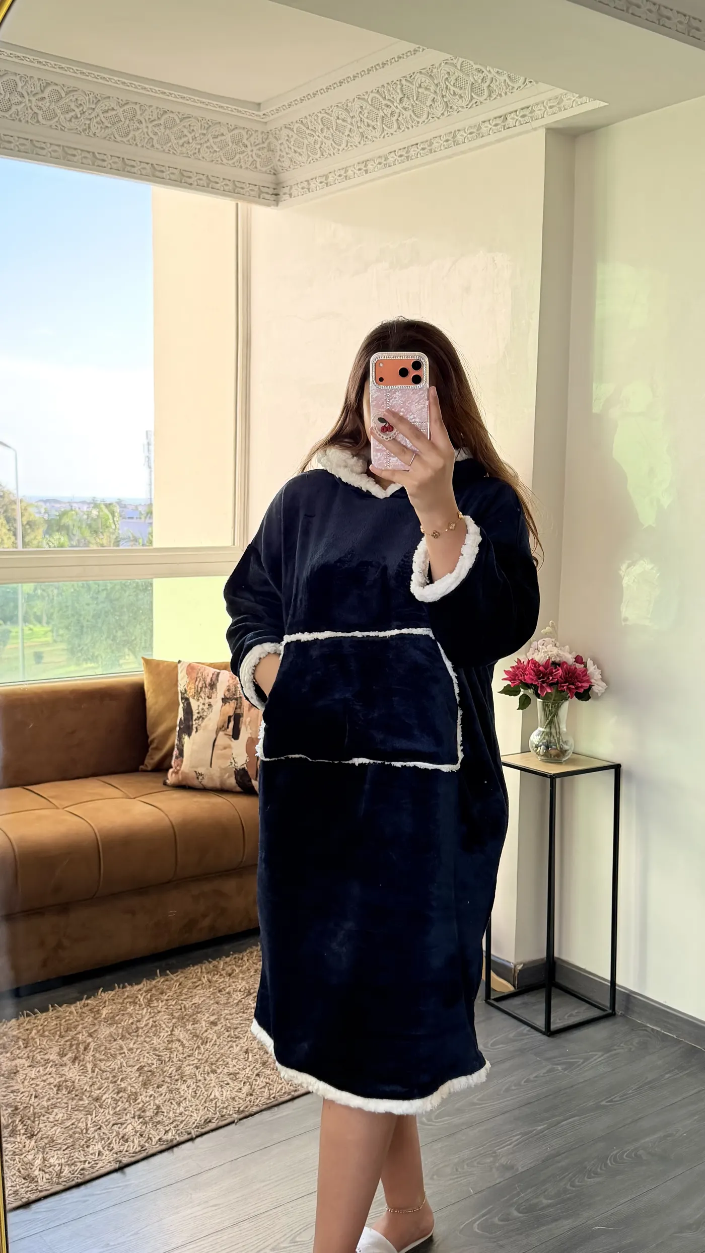 Robe Polaire à Capuche « Cocon Sherpa » Bleu Nuit 2