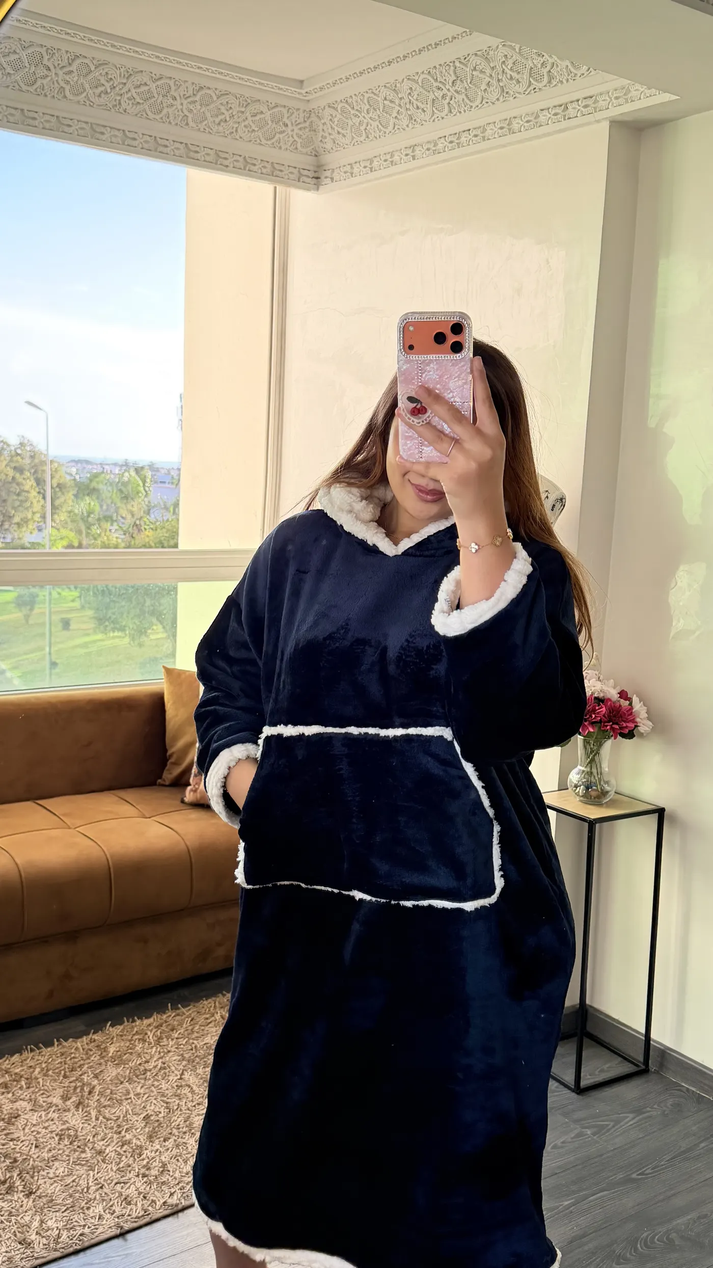 Robe Polaire à Capuche « Cocon Sherpa » Bleu Nuit 3