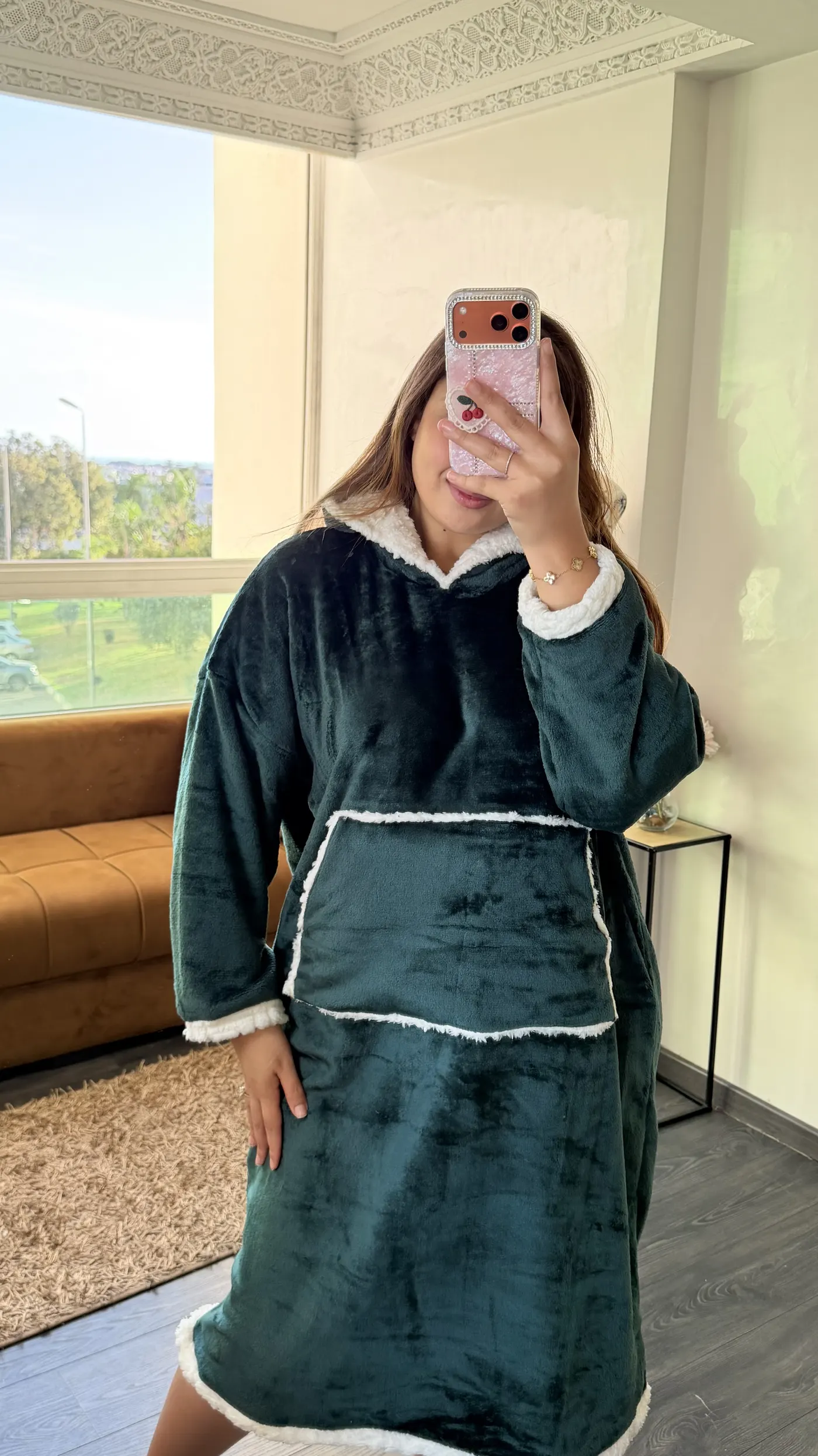 Robe Polaire à Capuche « Cocon Sherpa » Vert Sapin 1