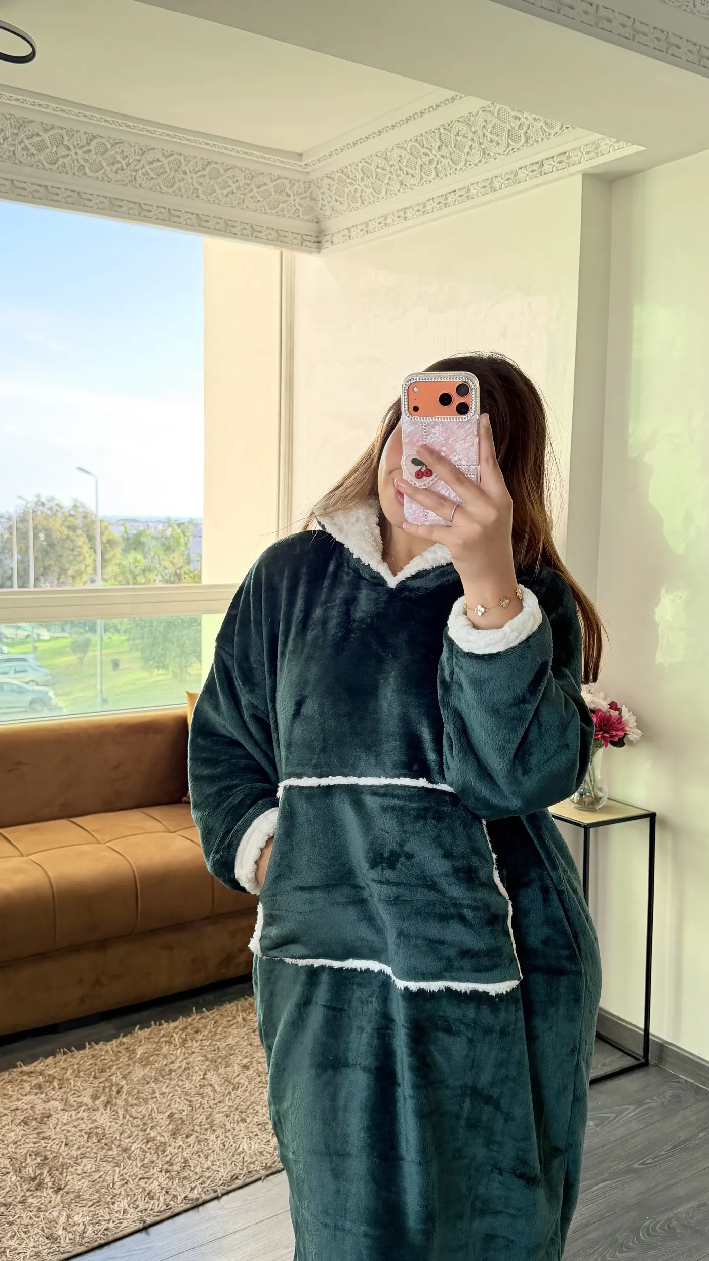 Robe Polaire à Capuche « Cocon Sherpa » Vert Sapin 2