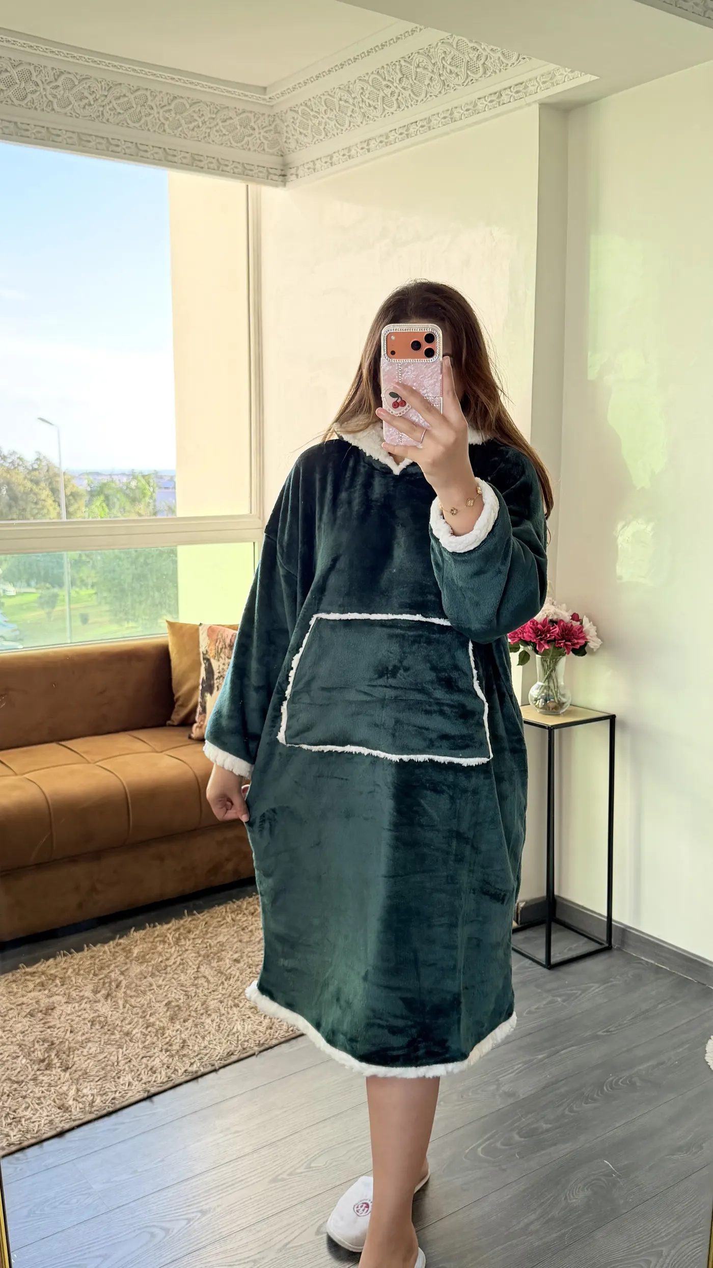Robe Polaire à Capuche « Cocon Sherpa » Vert Sapin 3