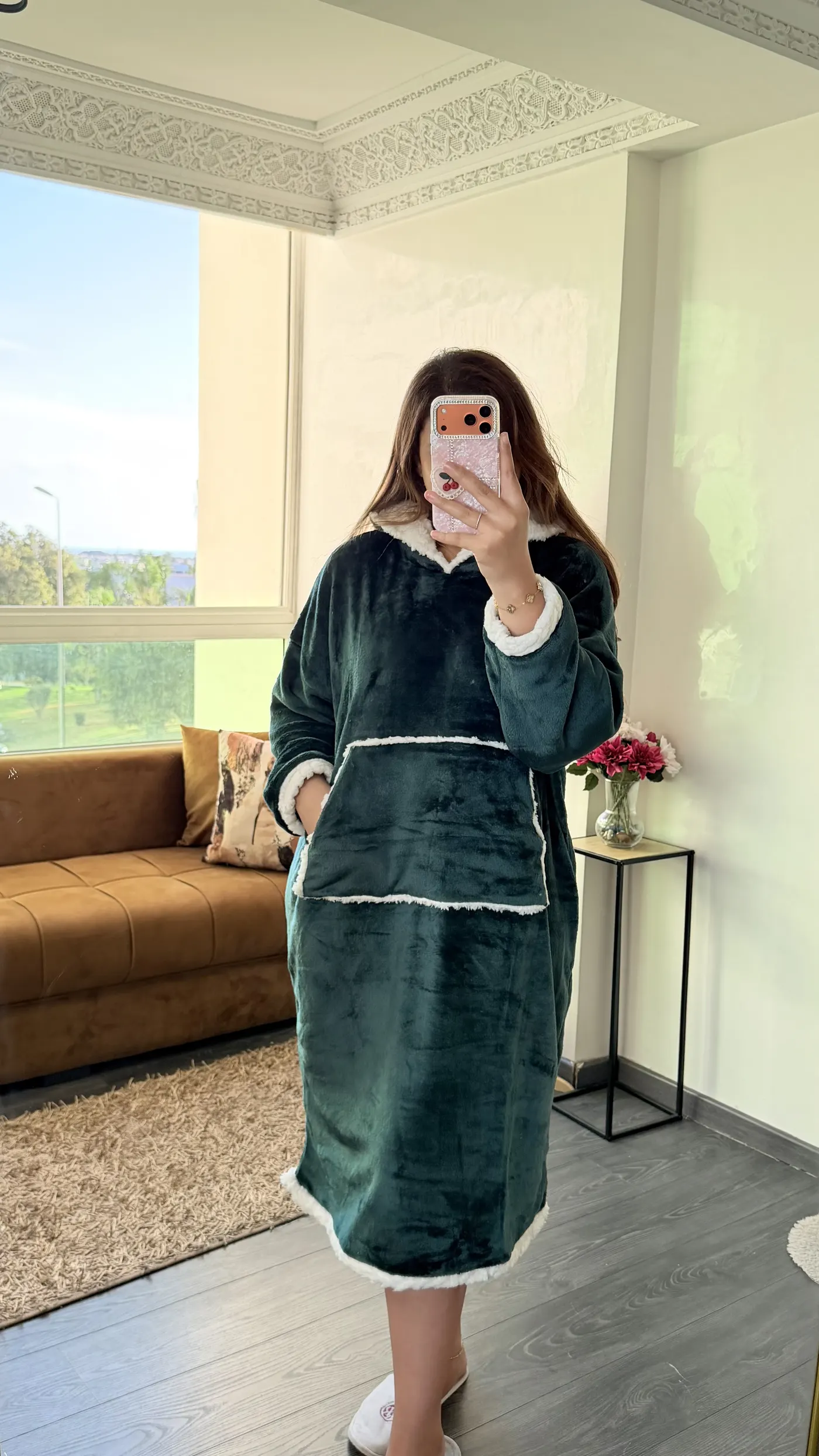 Robe Polaire à Capuche « Cocon Sherpa » Vert Sapin 4