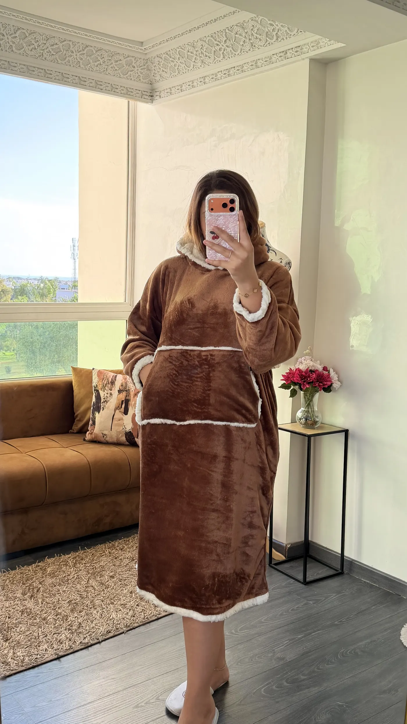 Robe Polaire à Capuche « Cocon Sherpa » Marron Chocolat 2