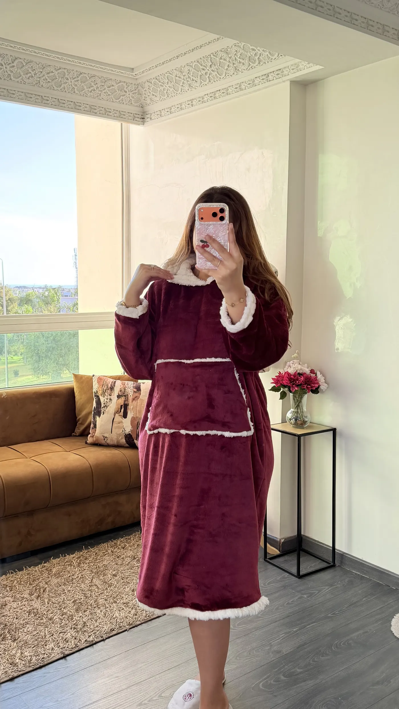 Robe Polaire à Capuche « Cocon Sherpa » Bordeaux 1