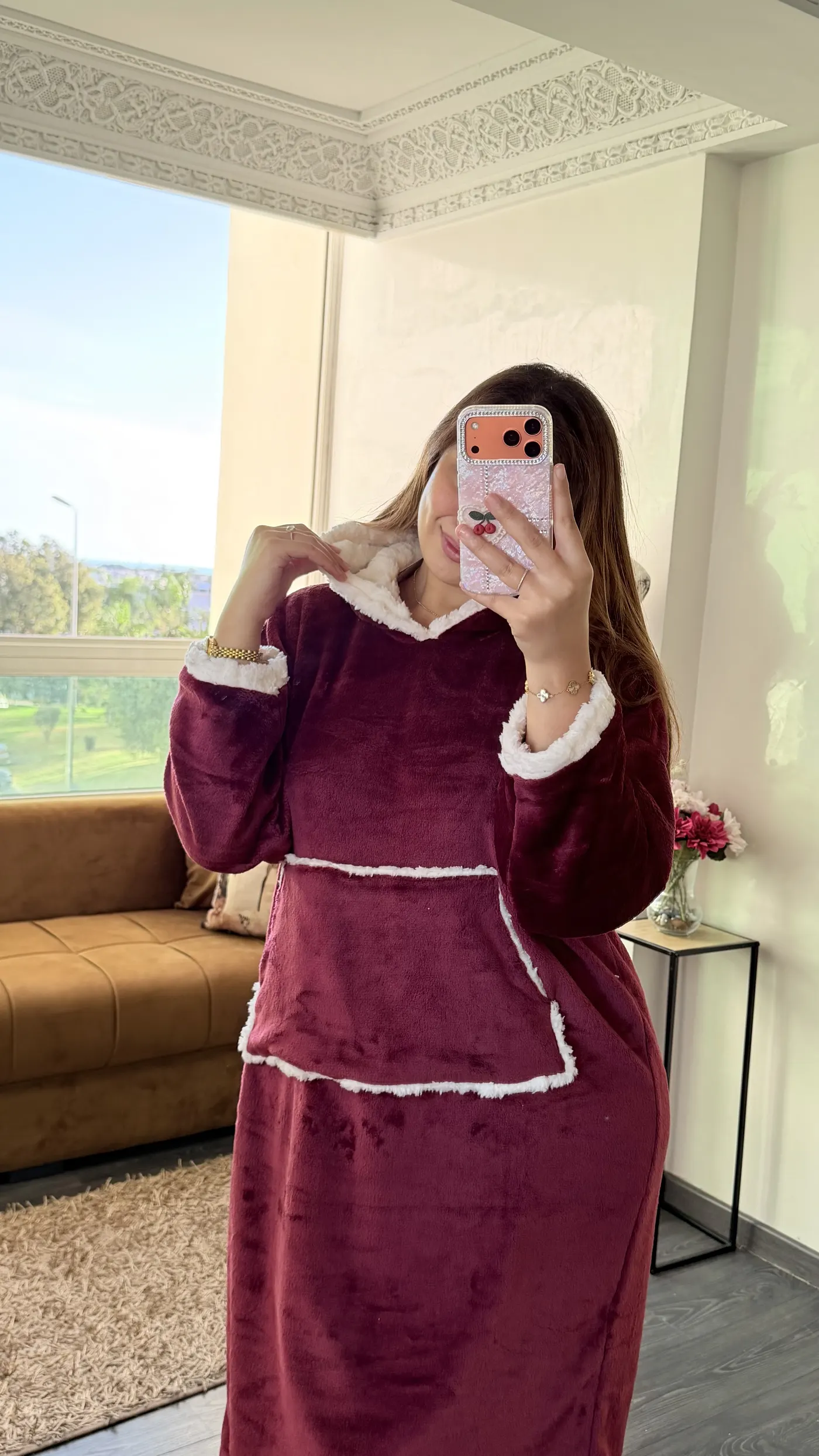 Robe Polaire à Capuche « Cocon Sherpa » Bordeaux 3